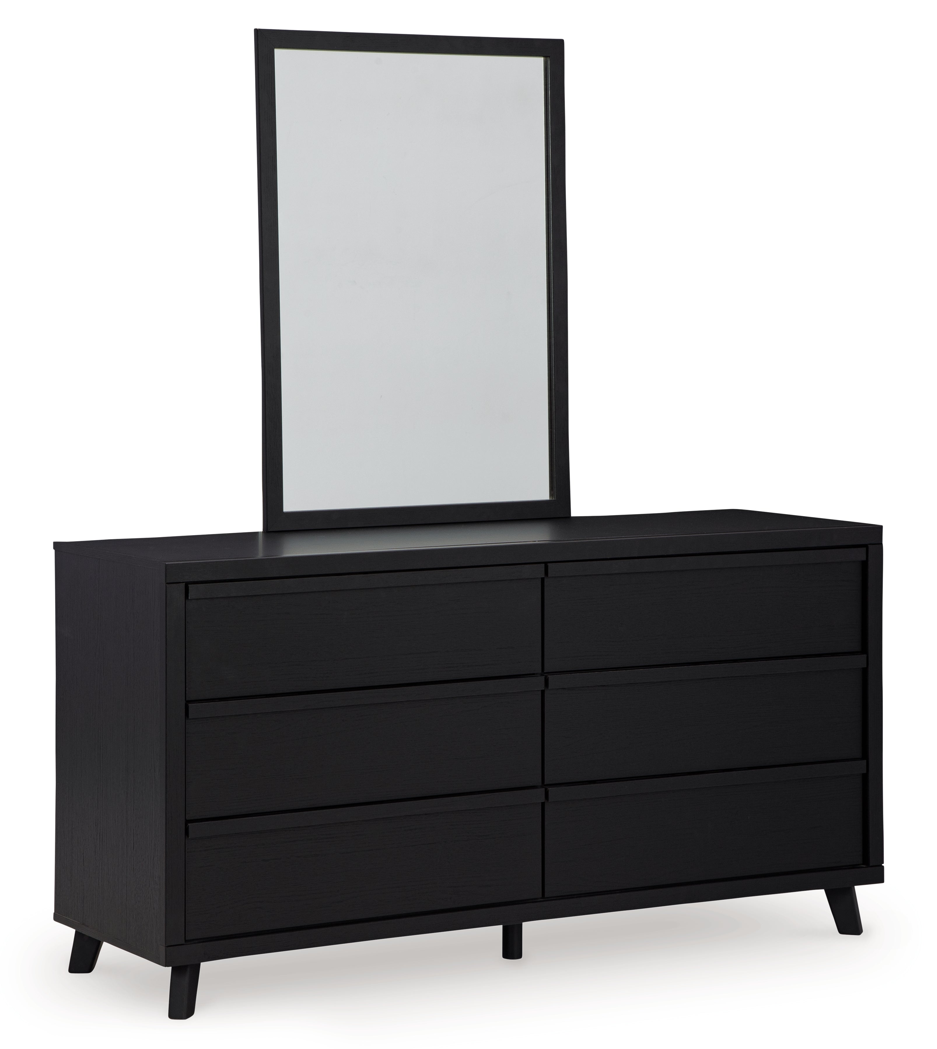 Danziar Black Queen Slat Panel Platform Bed, Dresser and Mirror