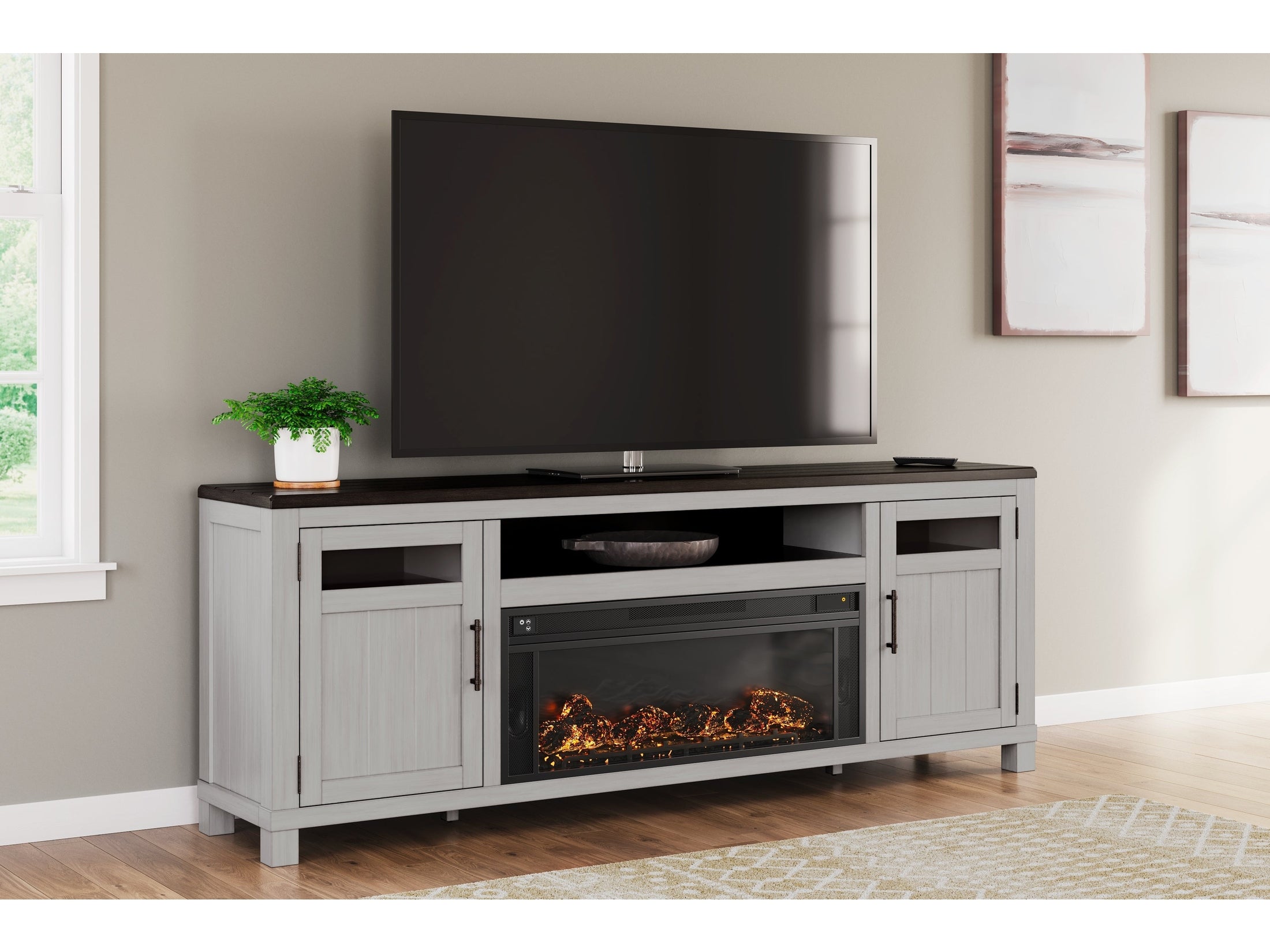 Darborn Gray/Brown 88" TV Stand with Electric Fireplace