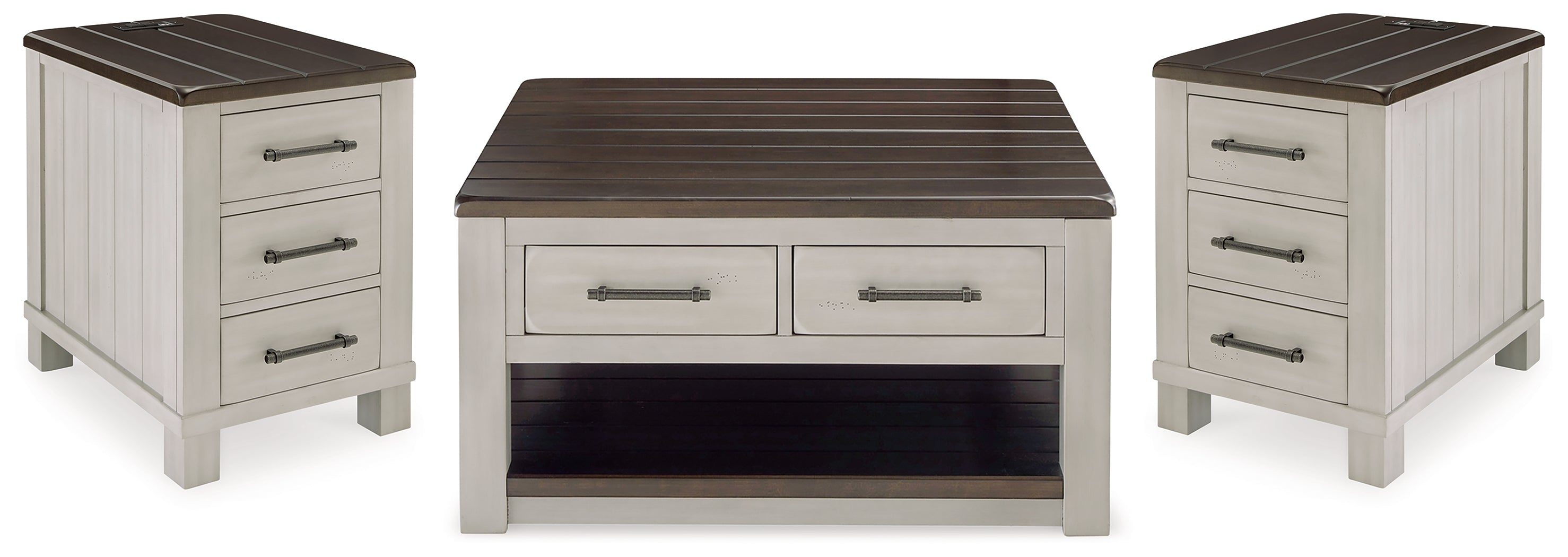 Darborn Gray/Brown Lift-top Coffee Table and 2 Chairside End Tables