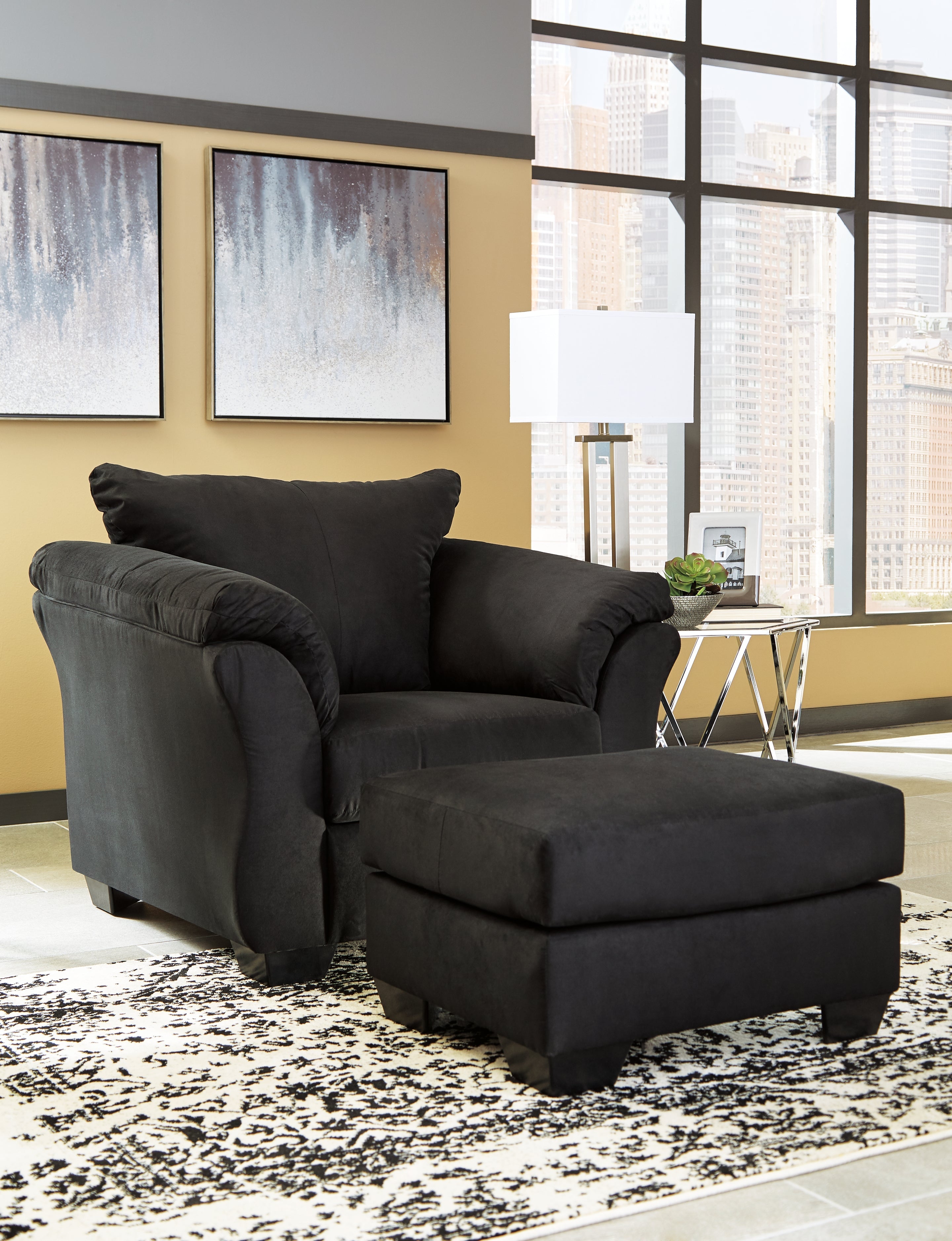 Darcy Black Chair and Ottoman