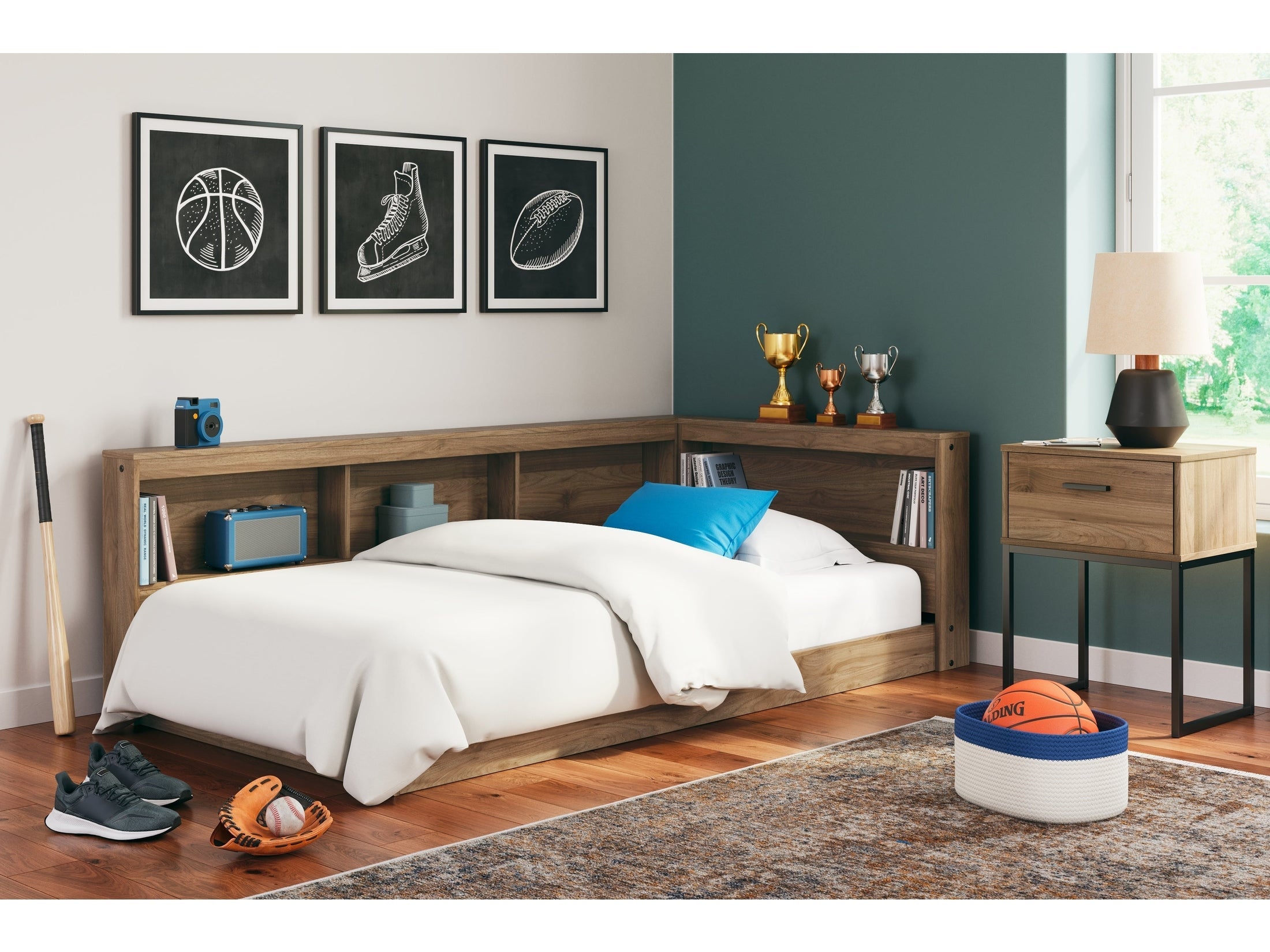 Deanlow Honey Twin Bookcase Storage Youth Bed