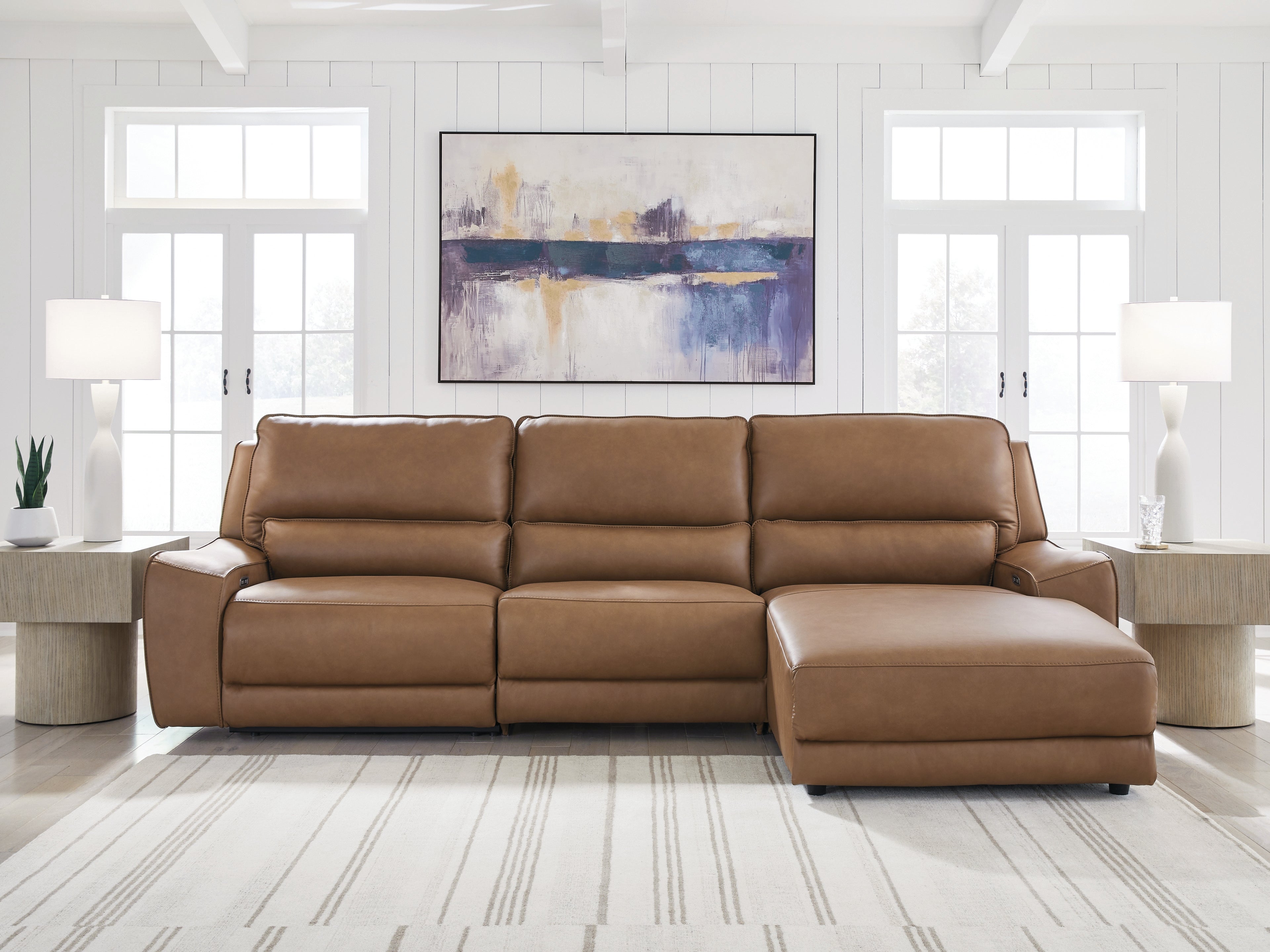 DeepWakes Caramel 3-Piece Reclining RAF Sofa Chaise