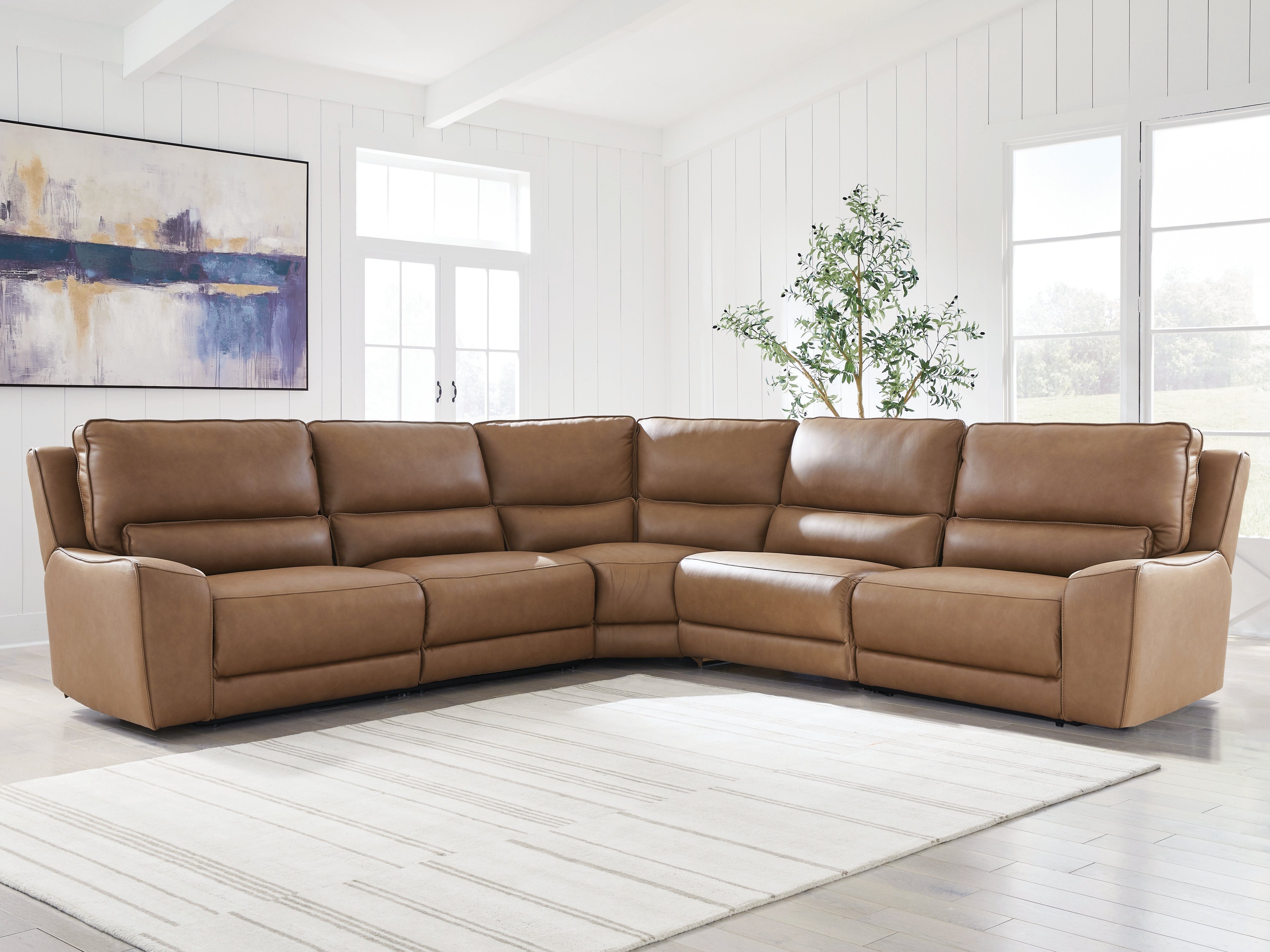 DeepWakes Caramel 5-Piece Power Reclining Sectional