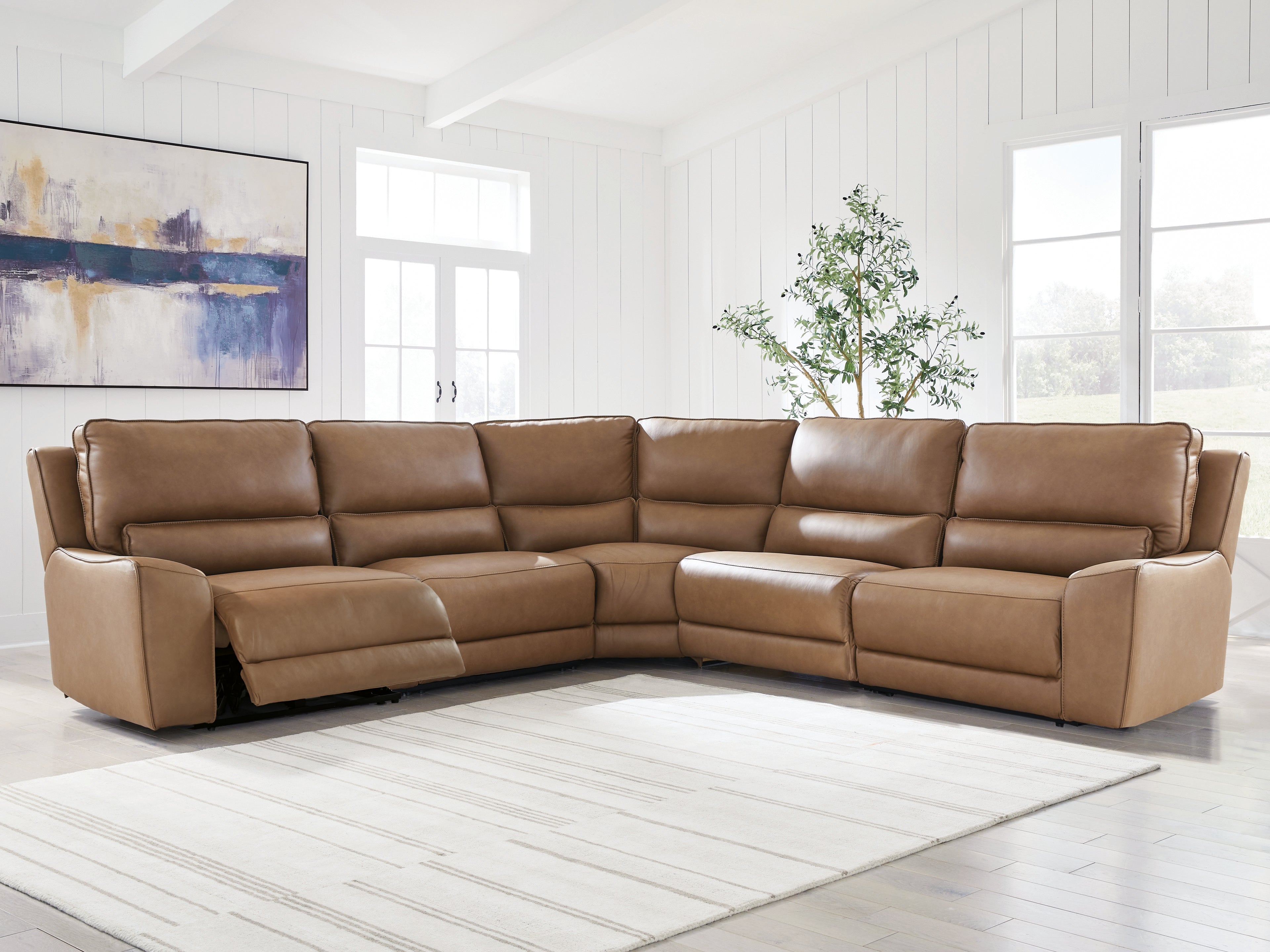 DeepWakes Caramel 5-Piece Power Reclining Sectional