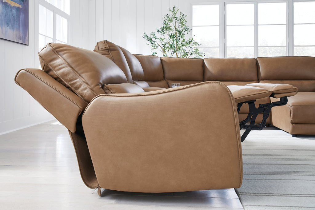 DeepWakes Caramel 6-Piece Power Reclining Sectional with Right Chaise