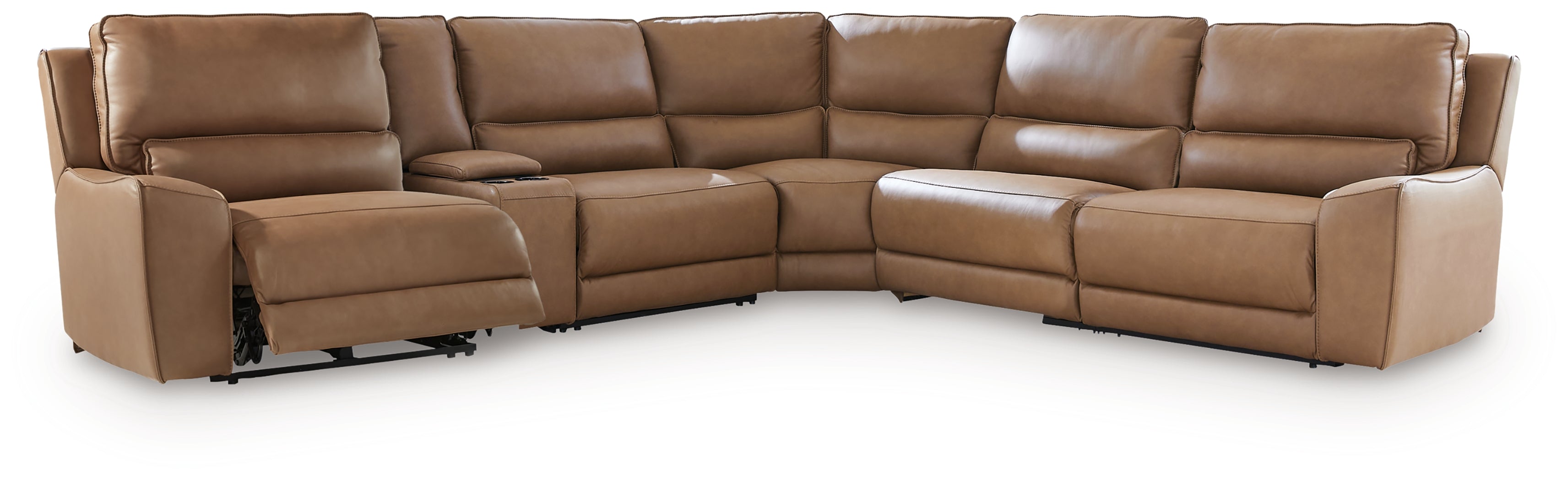 DeepWakes Caramel 6-Piece Reclining Sectional with Storage Console