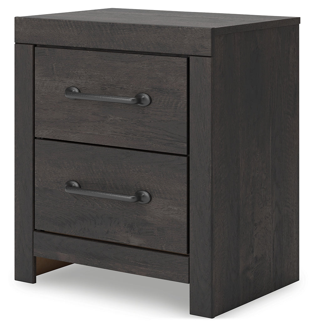 Delmorta Dark Gray 22" 2 Drawer Charging Nightstand