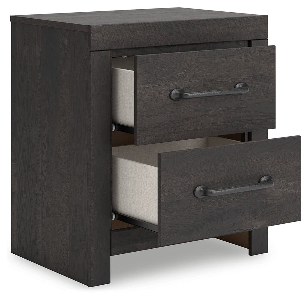 Delmorta Dark Gray 22" 2 Drawer Charging Nightstand