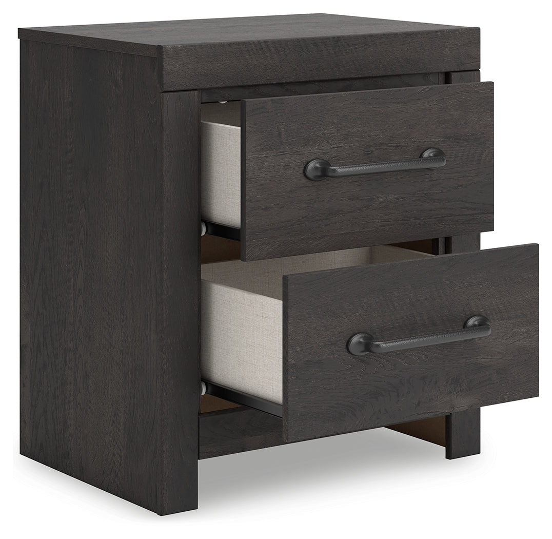 Delmorta Dark Gray 22" 2 Drawer Charging Nightstand
