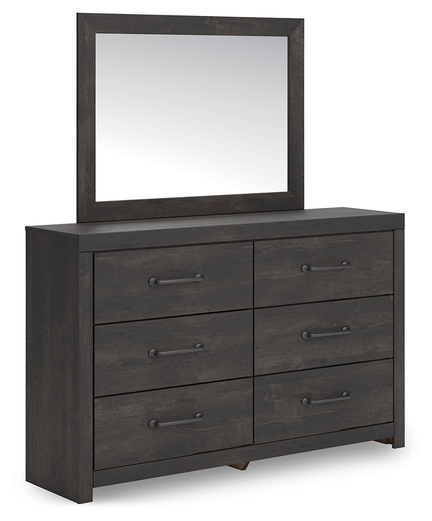 Delmorta Dark Gray 6 Drawer Dresser & Mirror