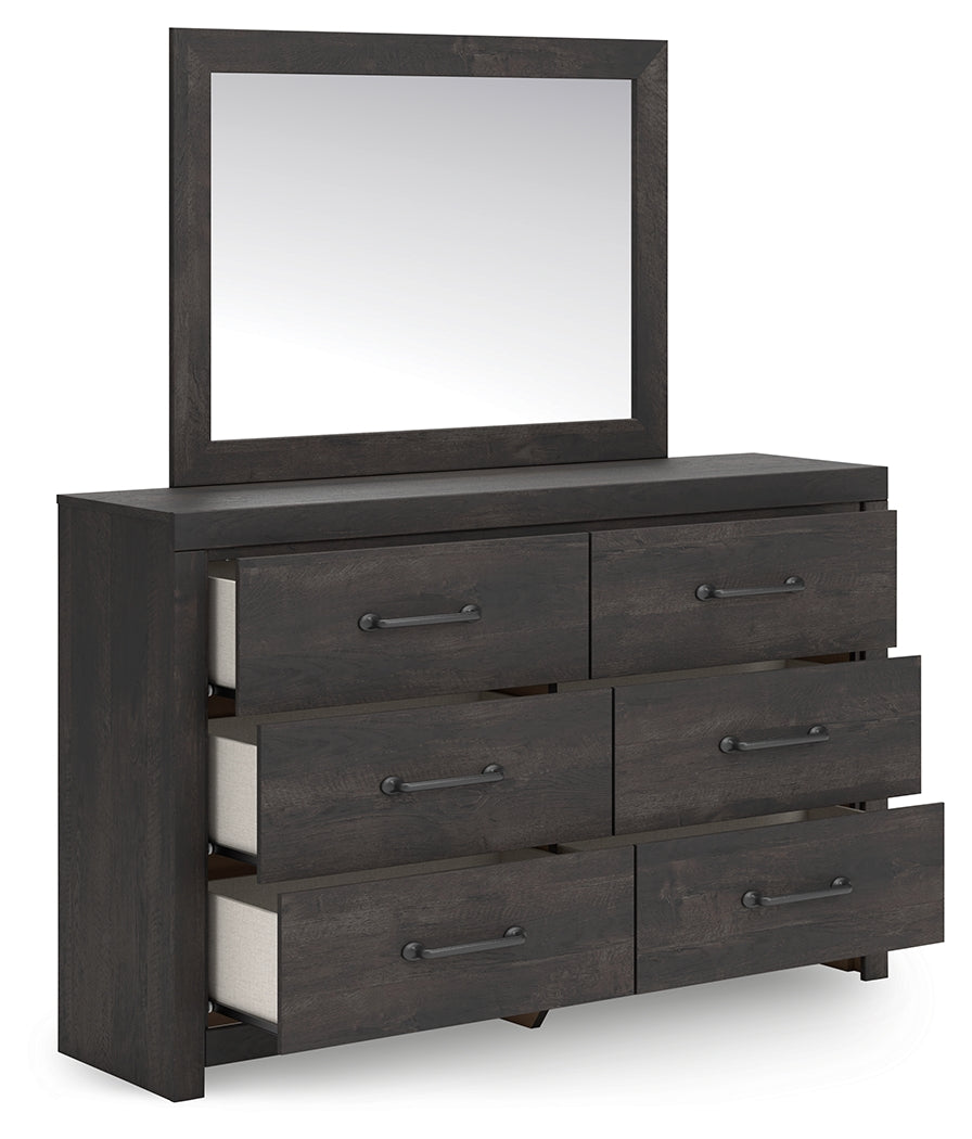 Delmorta Dark Gray 6 Drawer Dresser & Mirror