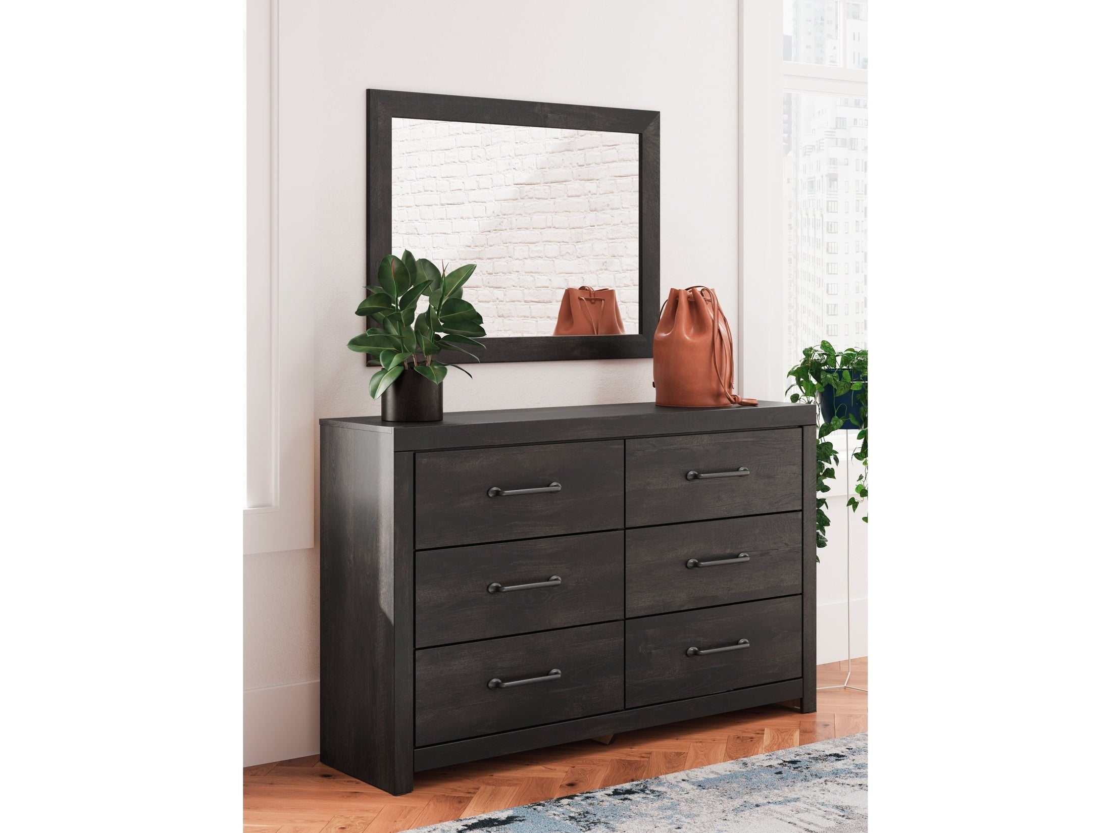 Delmorta Dark Gray 6 Drawer Dresser & Mirror