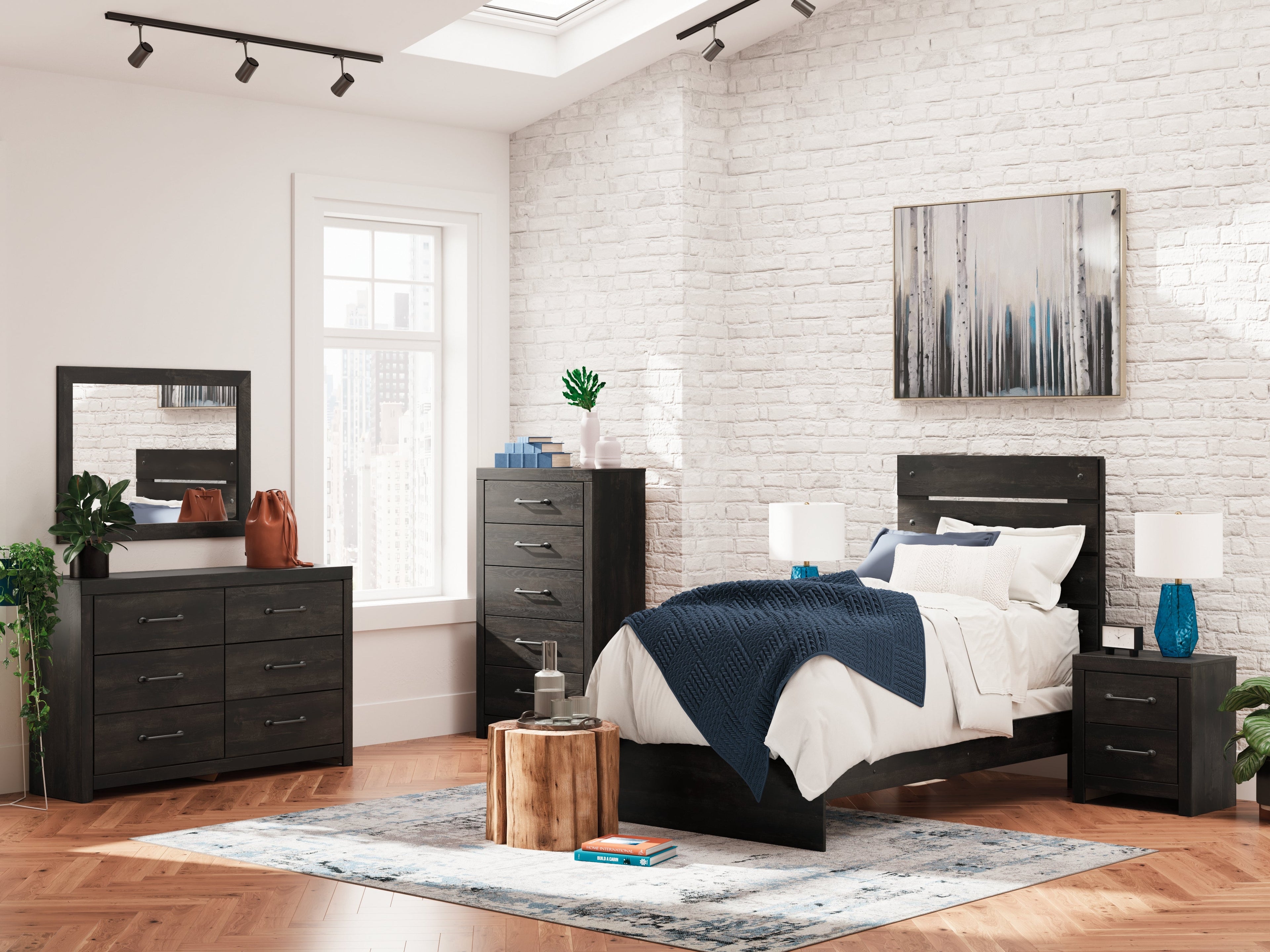 Delmorta Dark Gray Twin Panel Bed