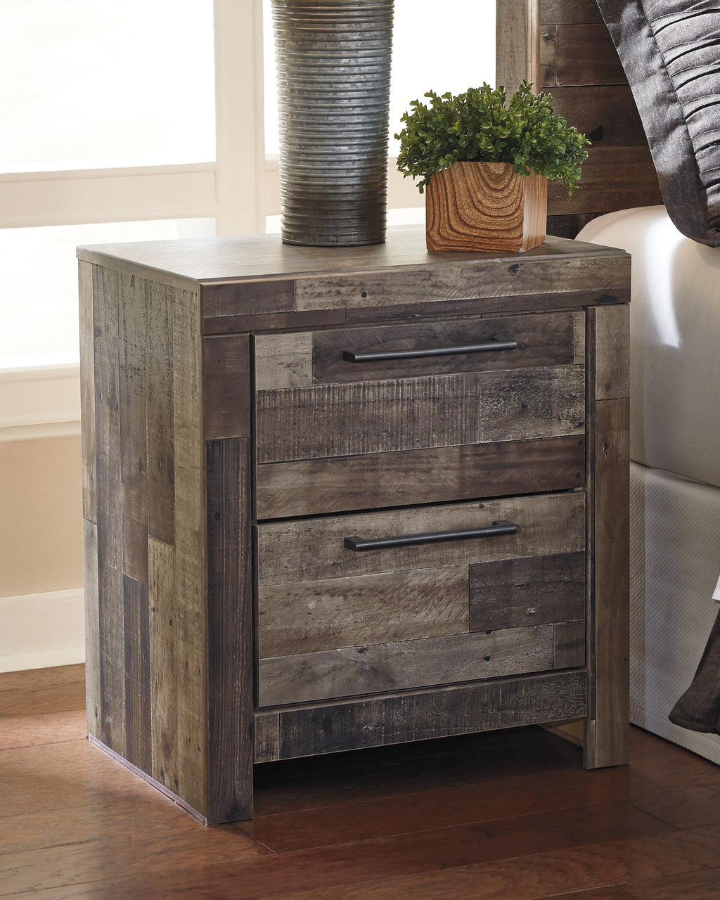 Derekson Multi Gray Full Panel Headboard, Chest and Nightstand