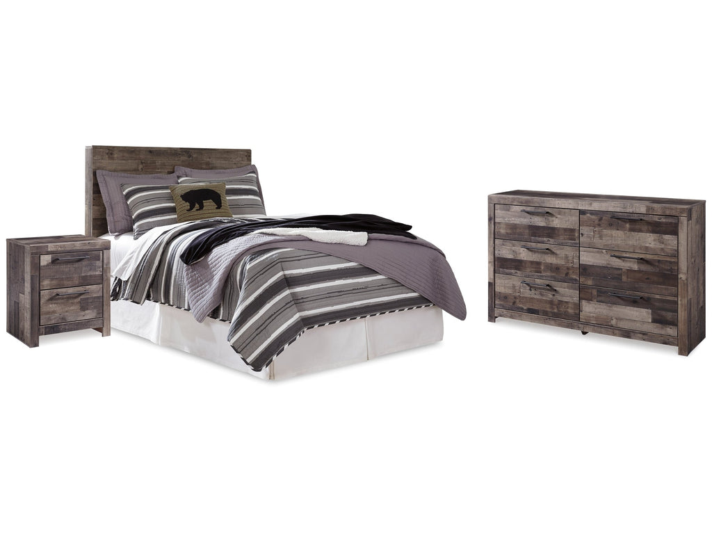 Derekson Multi Gray Full Panel Headboard, Dresser and Nightstand