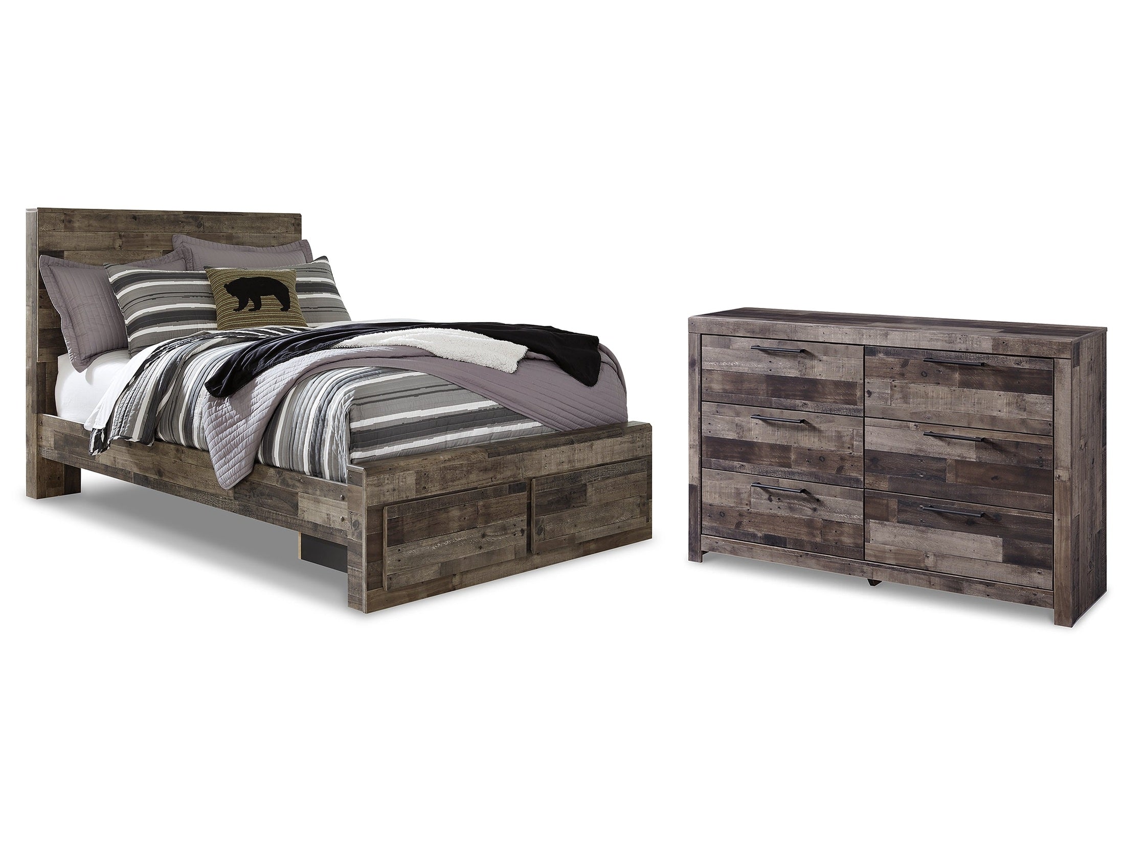 Derekson Multi Gray Full Panel Storage Bedroom Set with Dresser