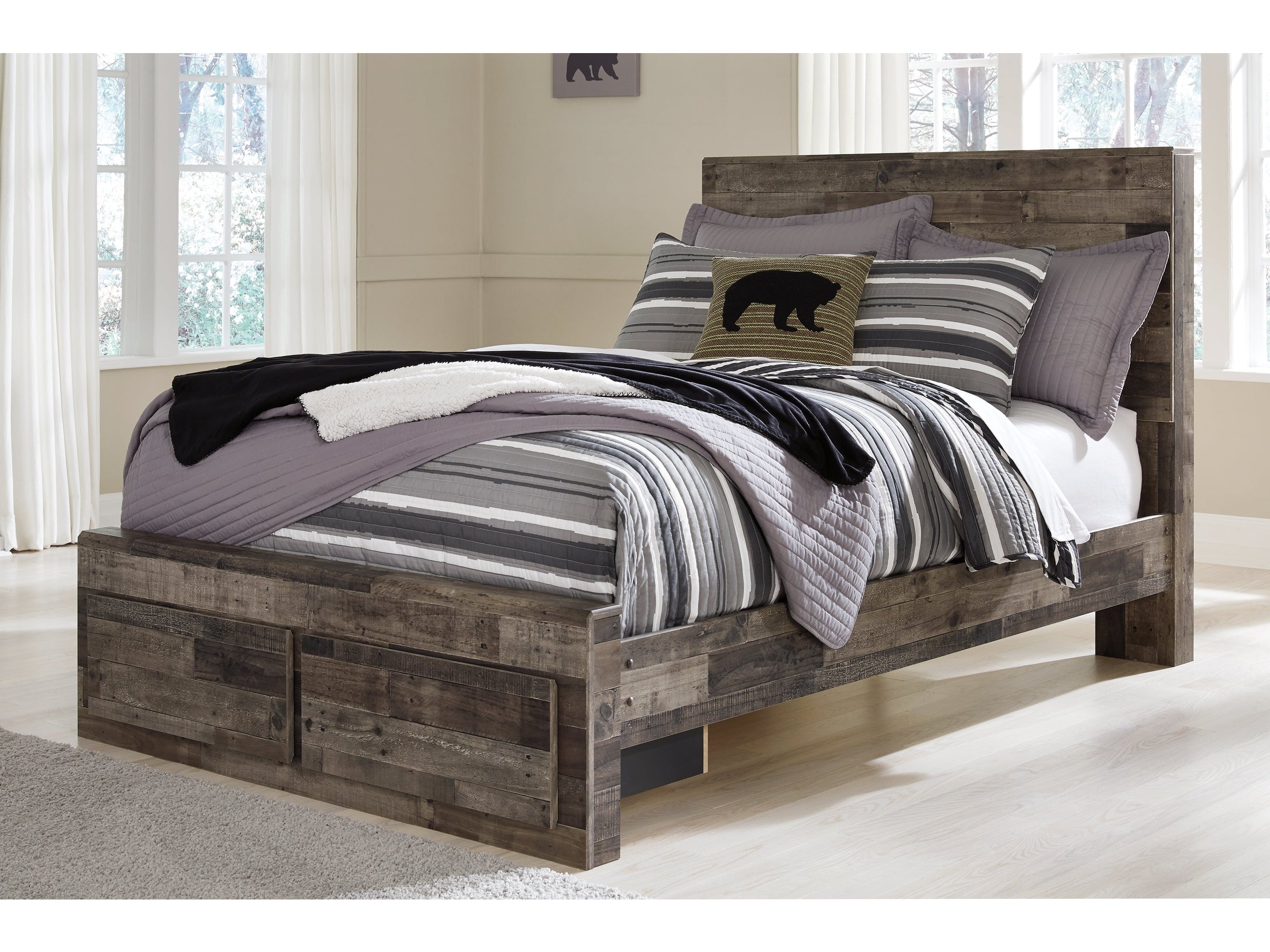 Derekson Multi Gray Full Panel Storage Bedroom Set with Nightstand