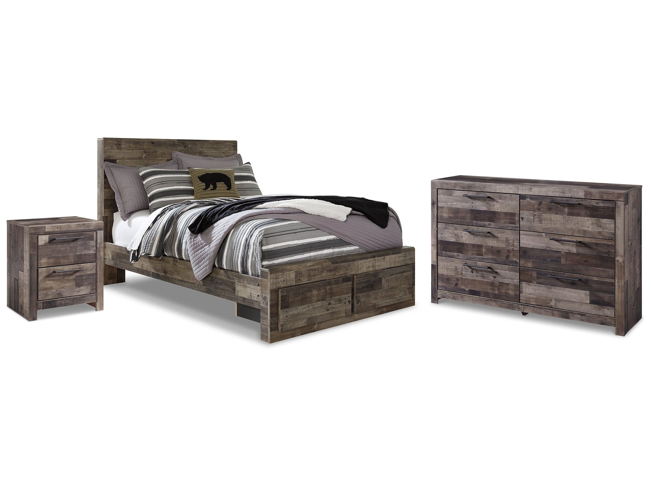 Derekson Multi Gray Full Storage Bed, Dresser and Nightstand