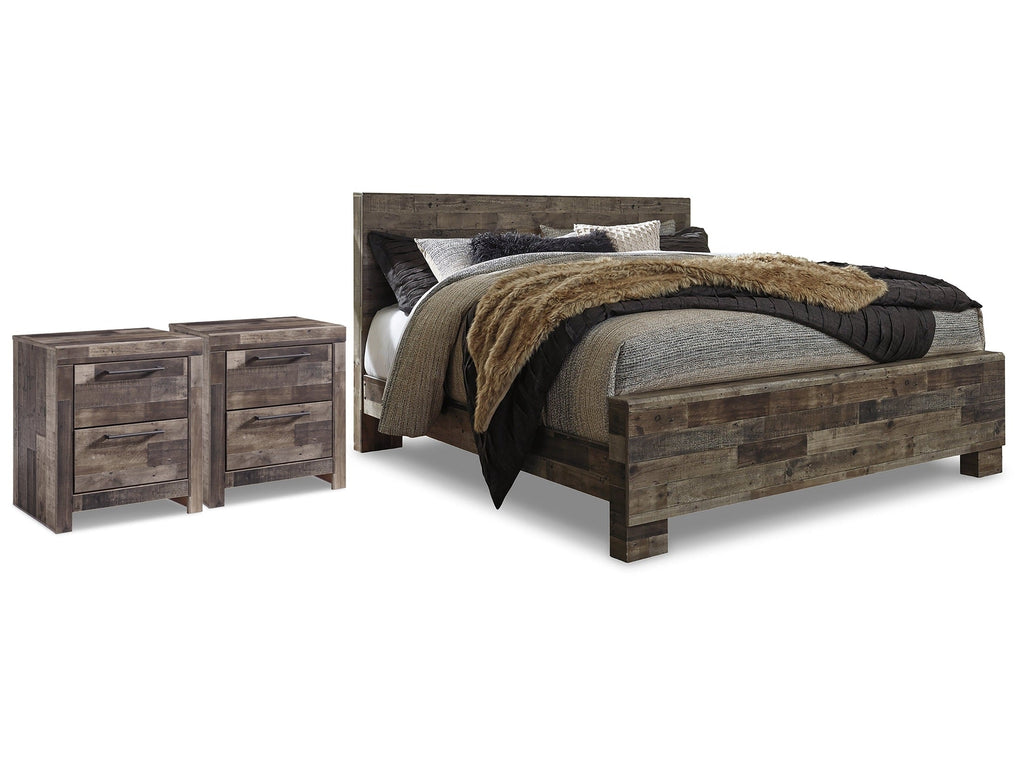 Derekson Multi Gray King Panel Bedroom Set with 2 Nightstands