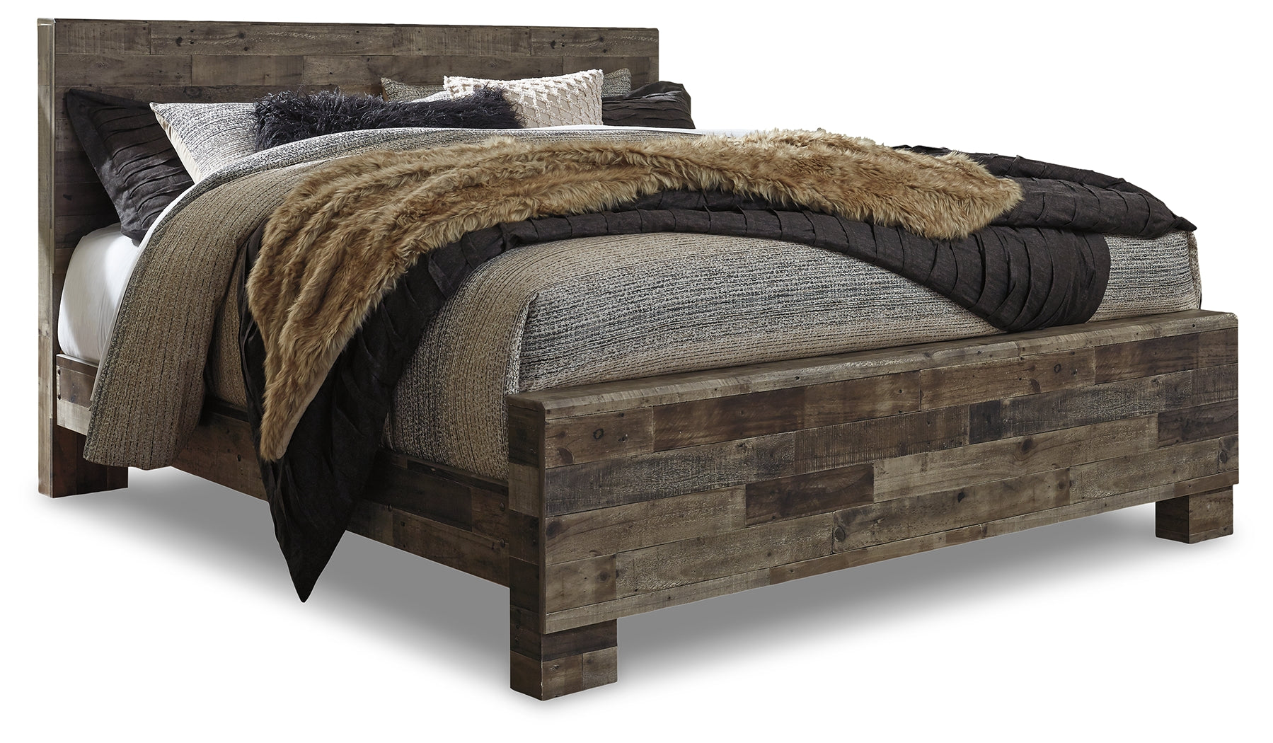 Derekson Multi Gray King Panel Bedroom Set with 2 Nightstands