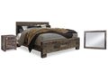 Derekson Multi Gray King Panel Bedroom Set with Mirror and Nightstand