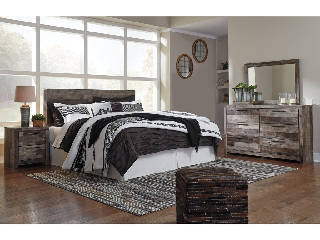 Derekson Multi King Panel Headboard, Dresser, Mirror and Nightstand, Gray