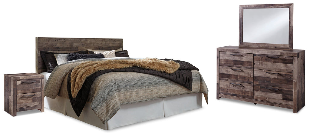 Derekson Multi King Panel Headboard, Dresser, Mirror and Nightstand, Gray