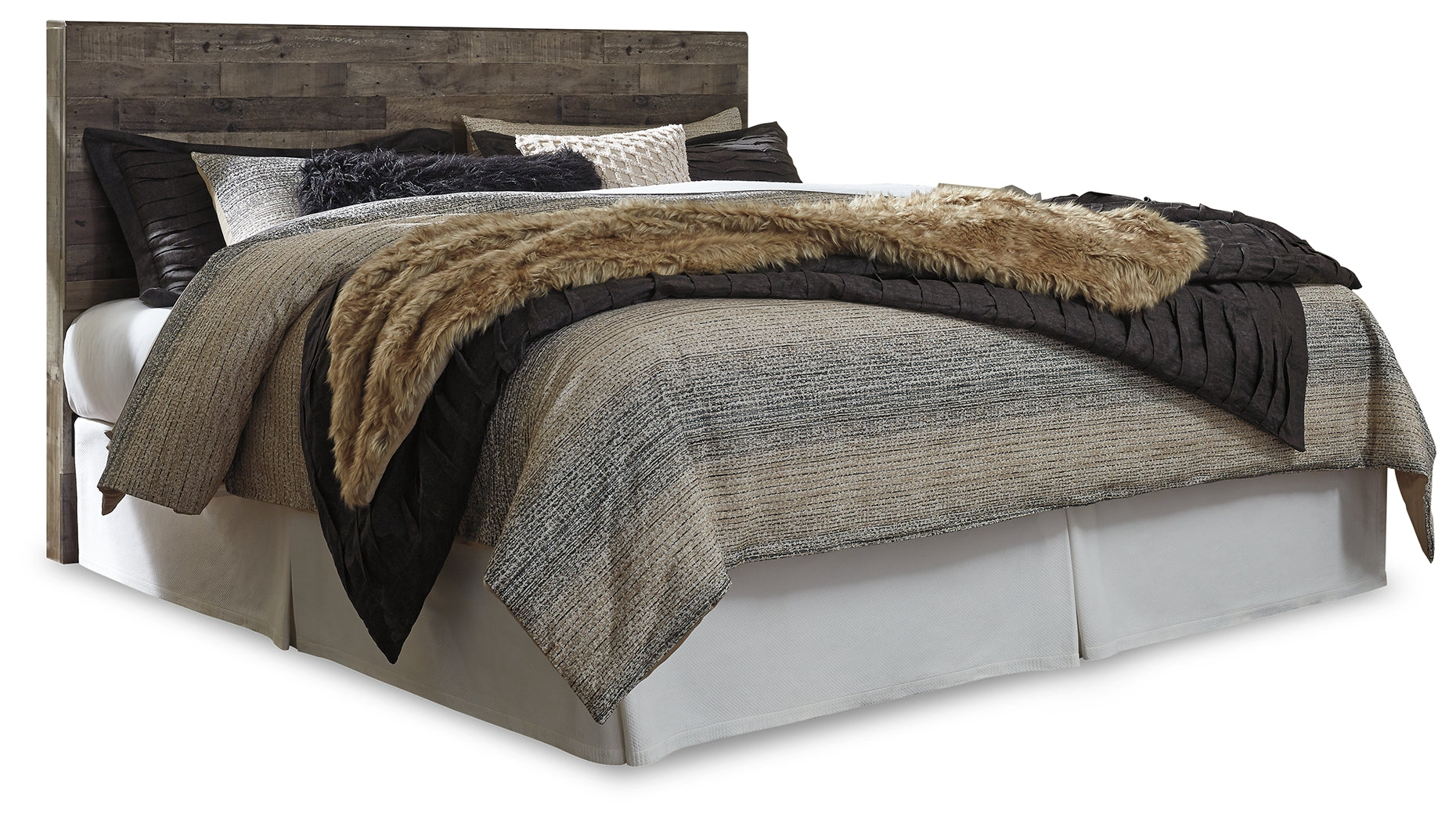 Derekson Multi King Panel Headboard, Dresser, Mirror and Nightstand, Gray