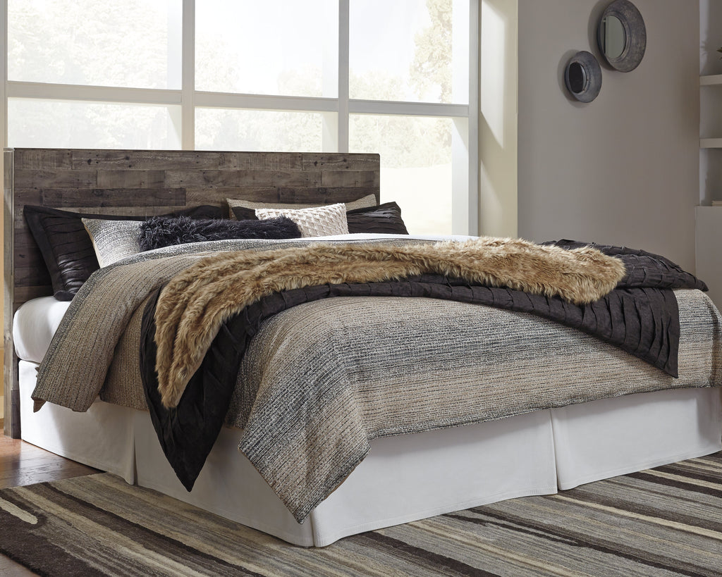 Derekson Multi King Panel Headboard, Dresser, Mirror and Nightstand, Gray