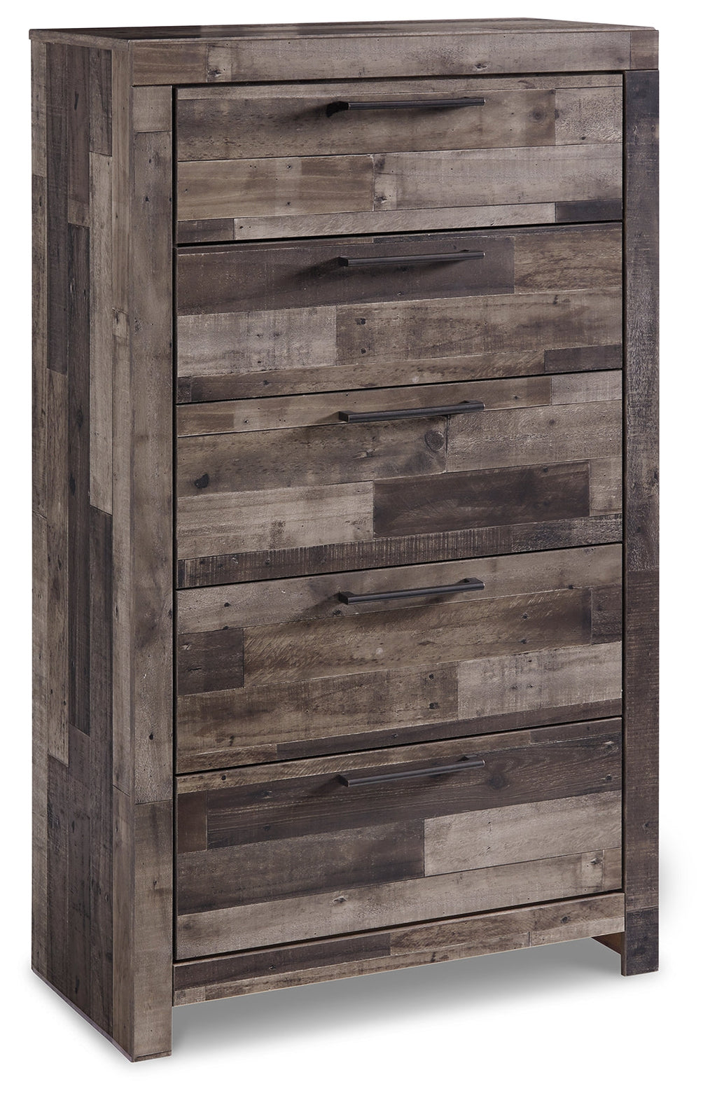 Derekson Multi King Panel Storage Bed, Dresser, Mirror, Chest and 2 Nightstands, Gray