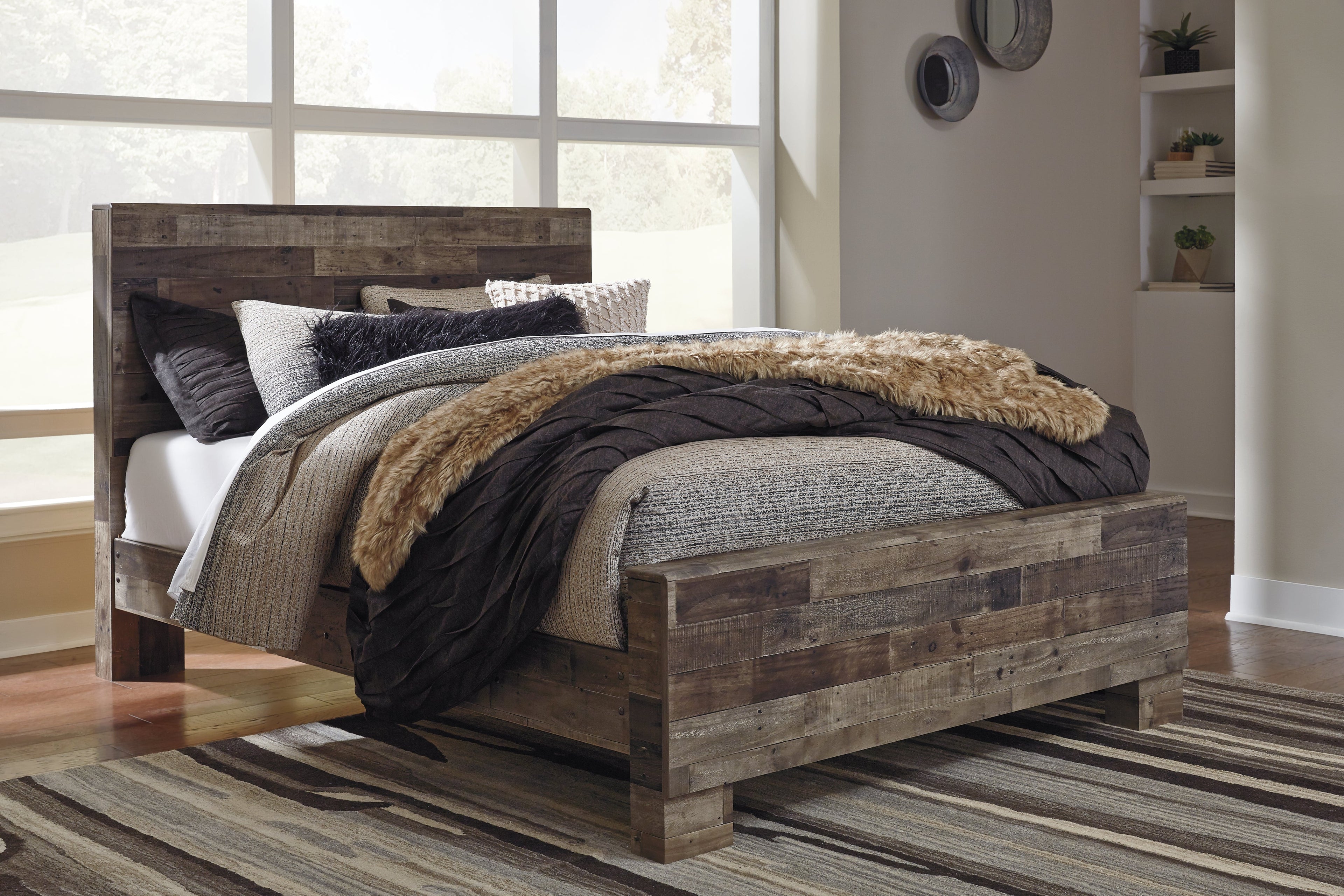 Derekson Multi Gray Queen Panel Bed, Dresser and Mirror