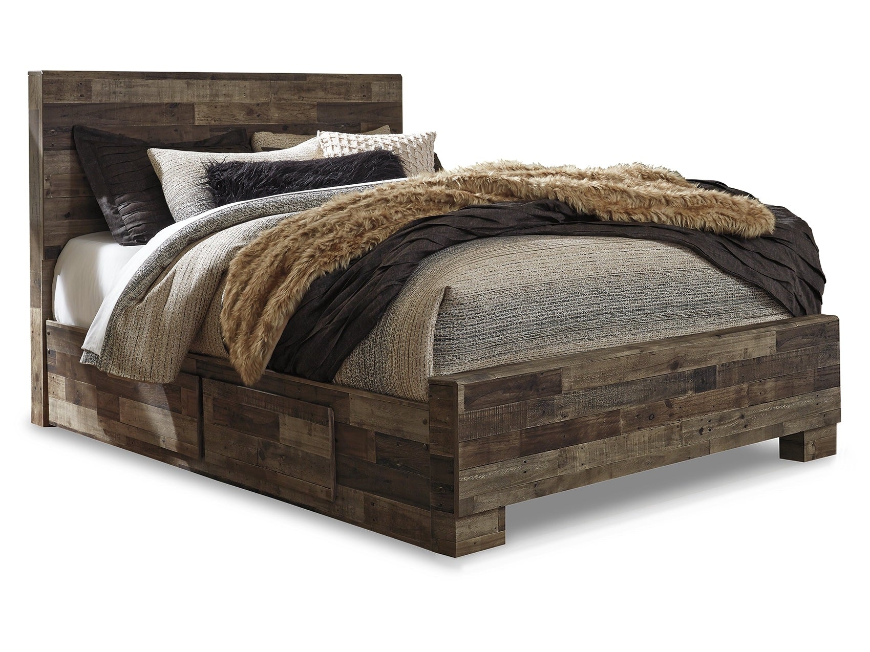 Derekson Multi Gray Queen Panel Bed with 2 Side Storage
