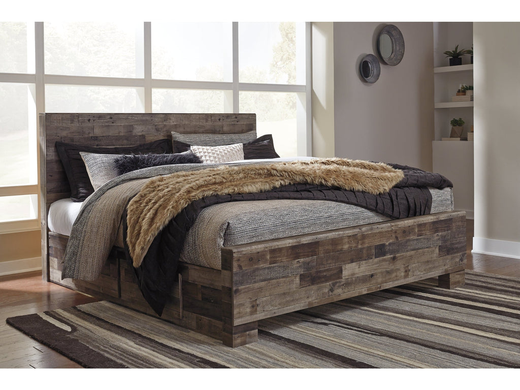 Derekson Multi Gray Queen Panel Bed with 2 Side Storage
