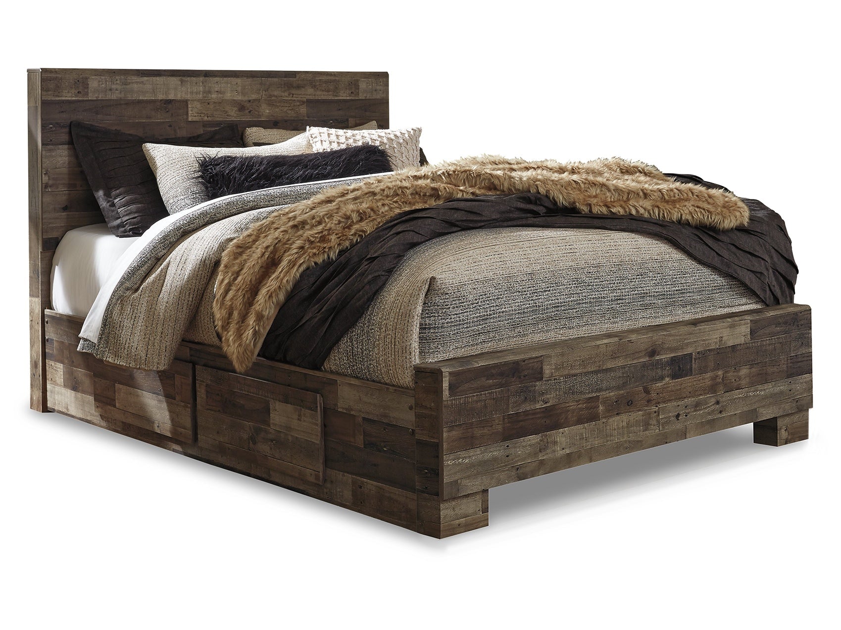Derekson Multi Gray Queen Panel Bed with 2 Storage Drawers