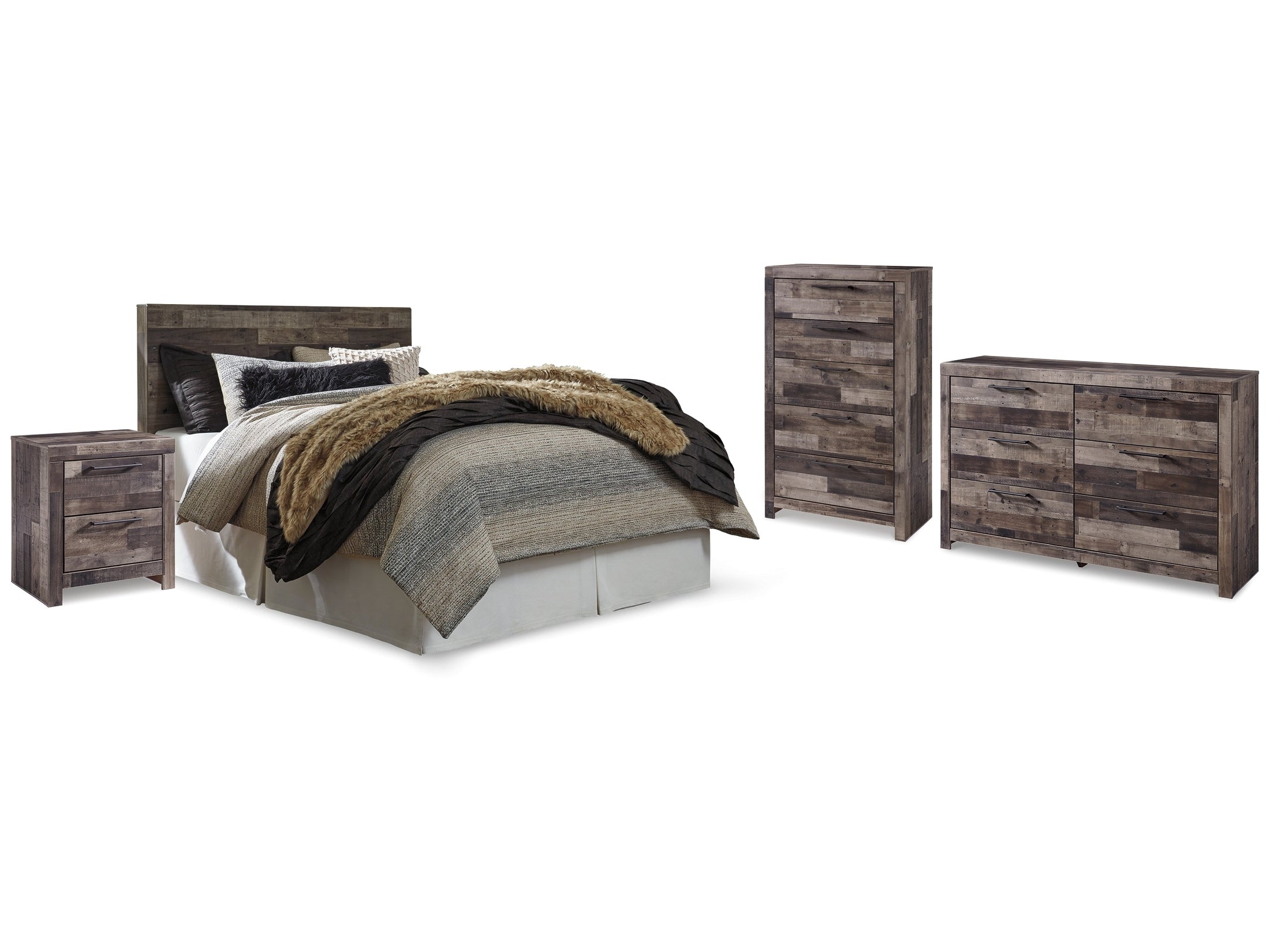 Derekson Multi Queen Panel Headboard, Dresser, Chest and Nightstand, Gray