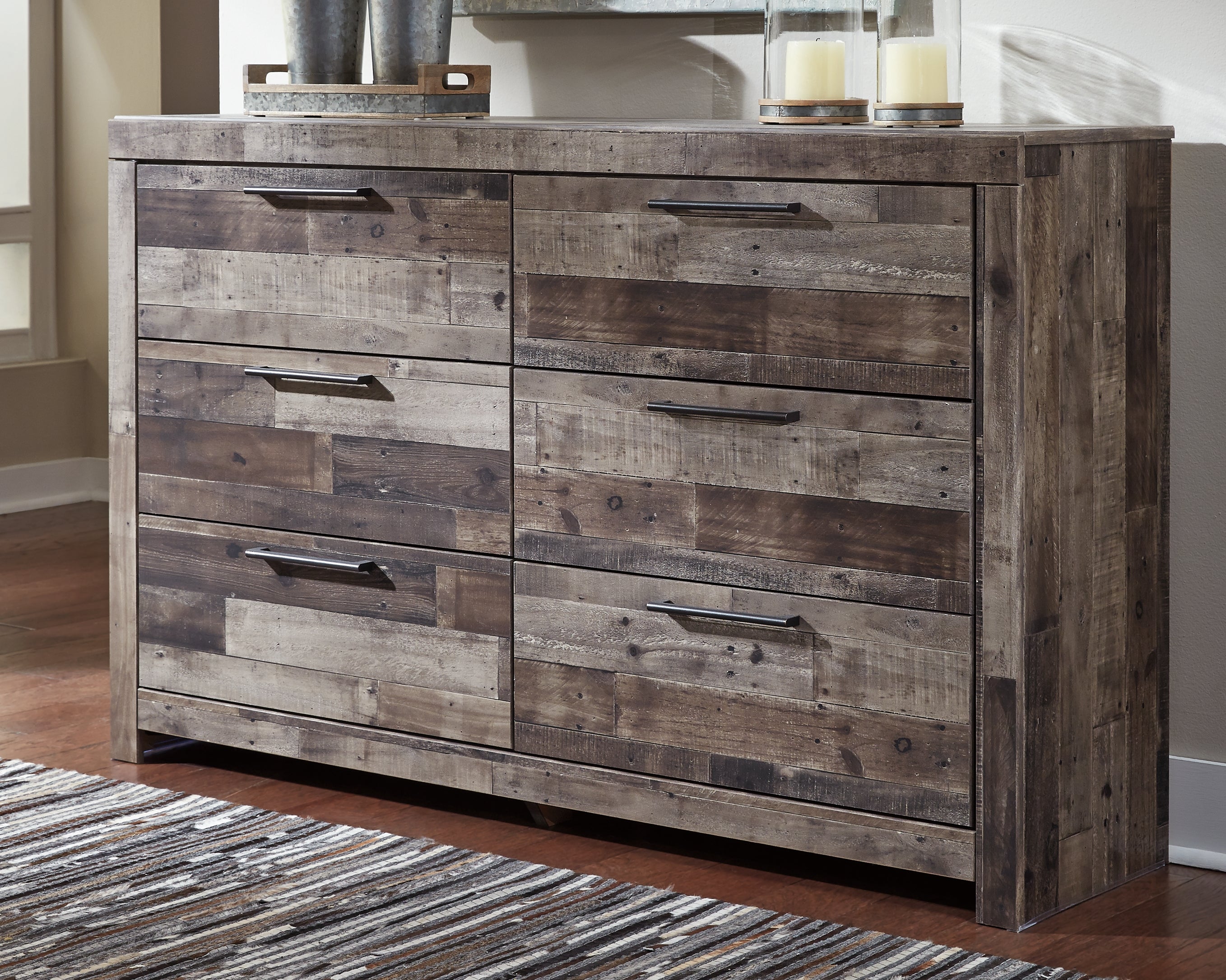 Derekson Multi Queen Panel Headboard, Dresser, Chest and Nightstand, Gray