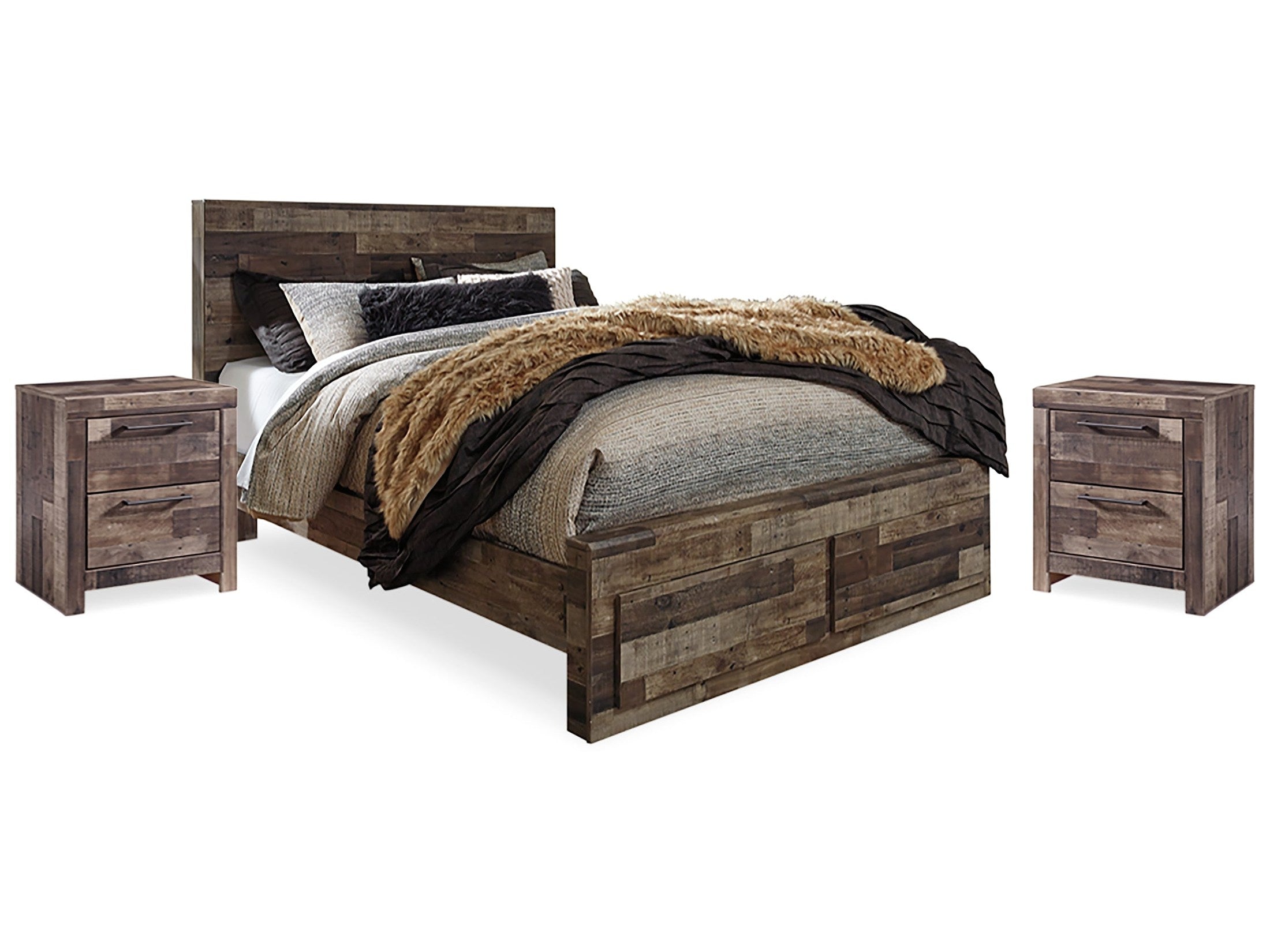 Derekson Multi Gray Queen Panel Storage Bedroom Set with 2 Nightstands