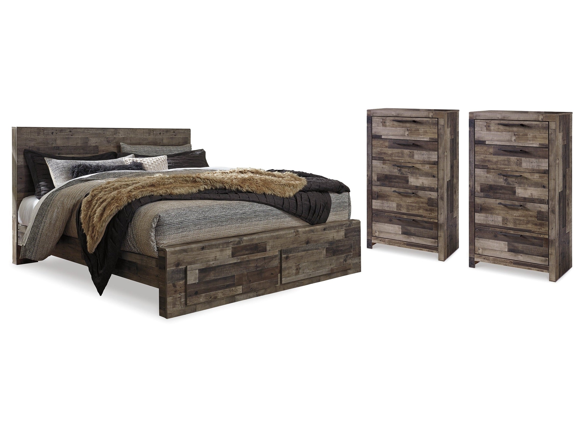 Derekson Multi Gray Queen Storage Bedroom Set with 2 Chests