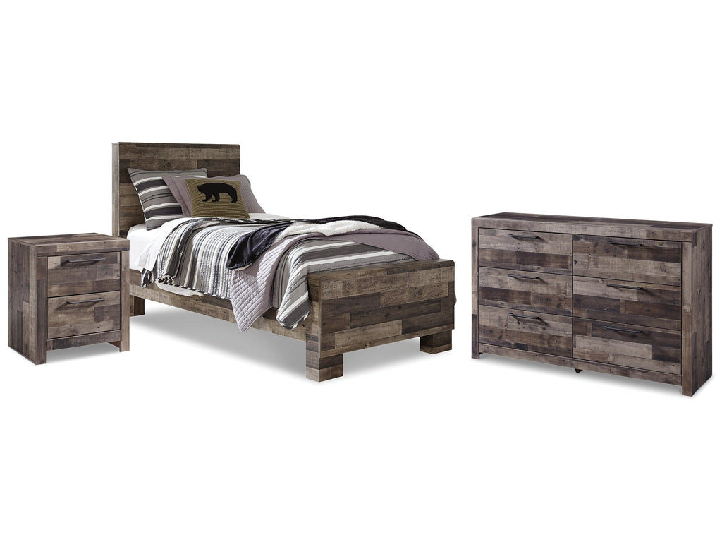 Derekson Multi Gray Twin Panel Bedroom Set with Dresser and Nightstand