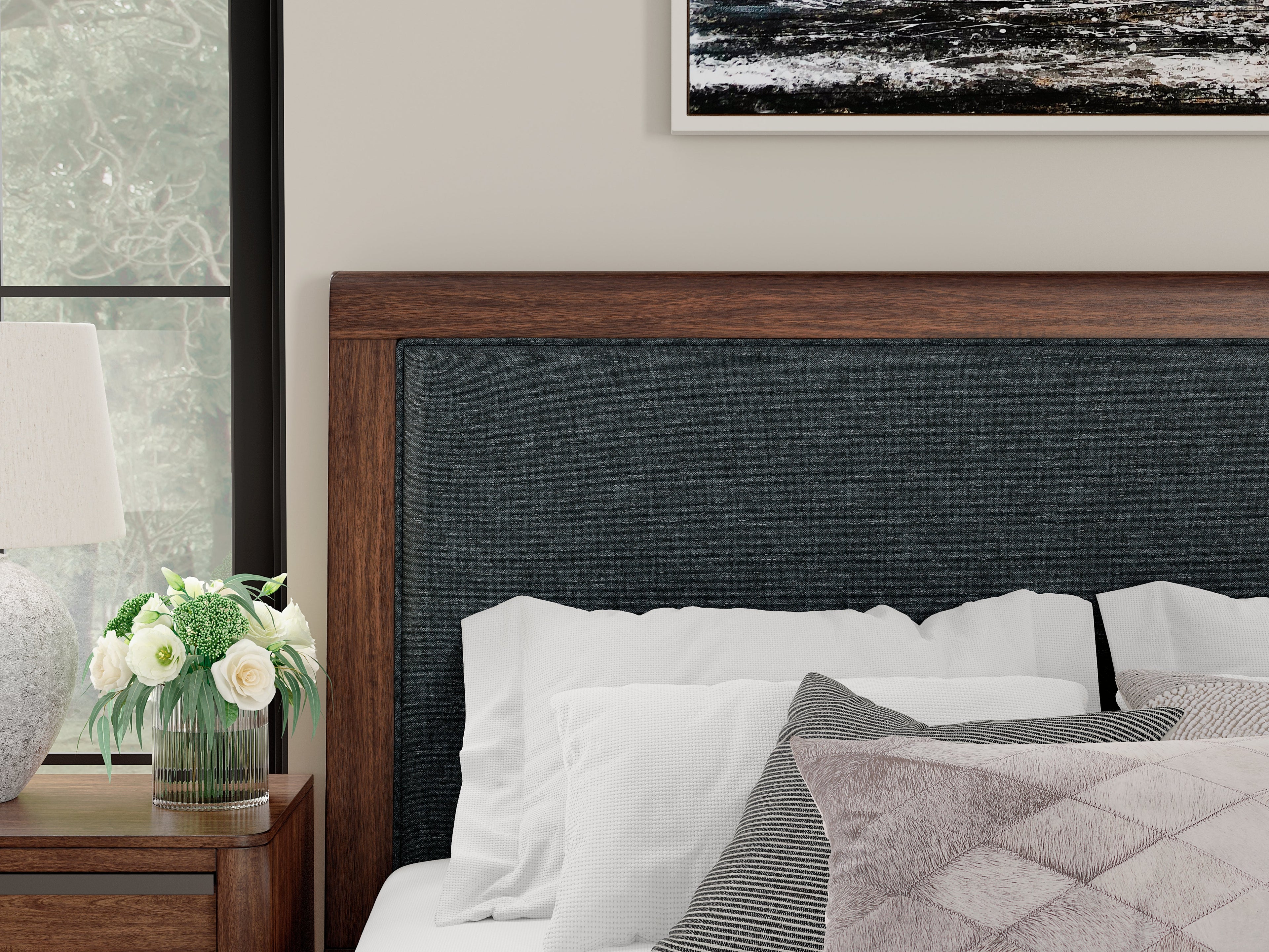 Dilenno Dark Brown California King Upholstered Panel Bed