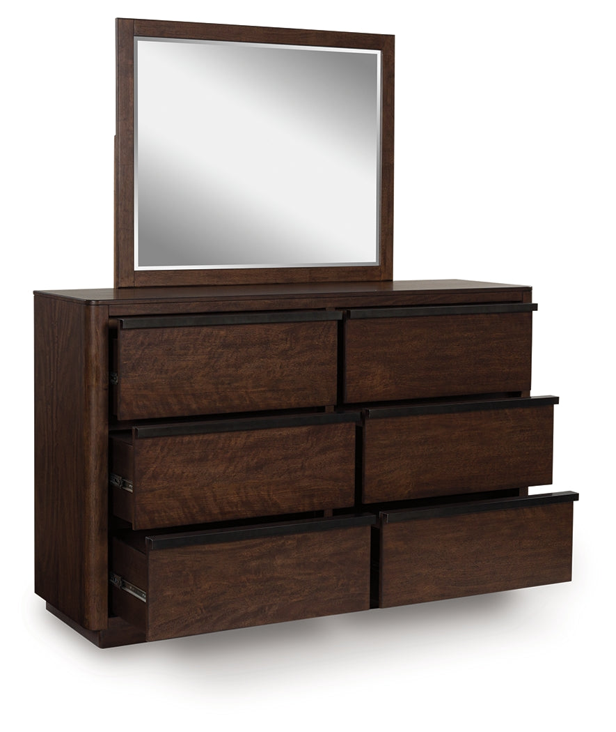 Dilenno Dark Brown Queen Canopy Bed, Dresser and Mirror