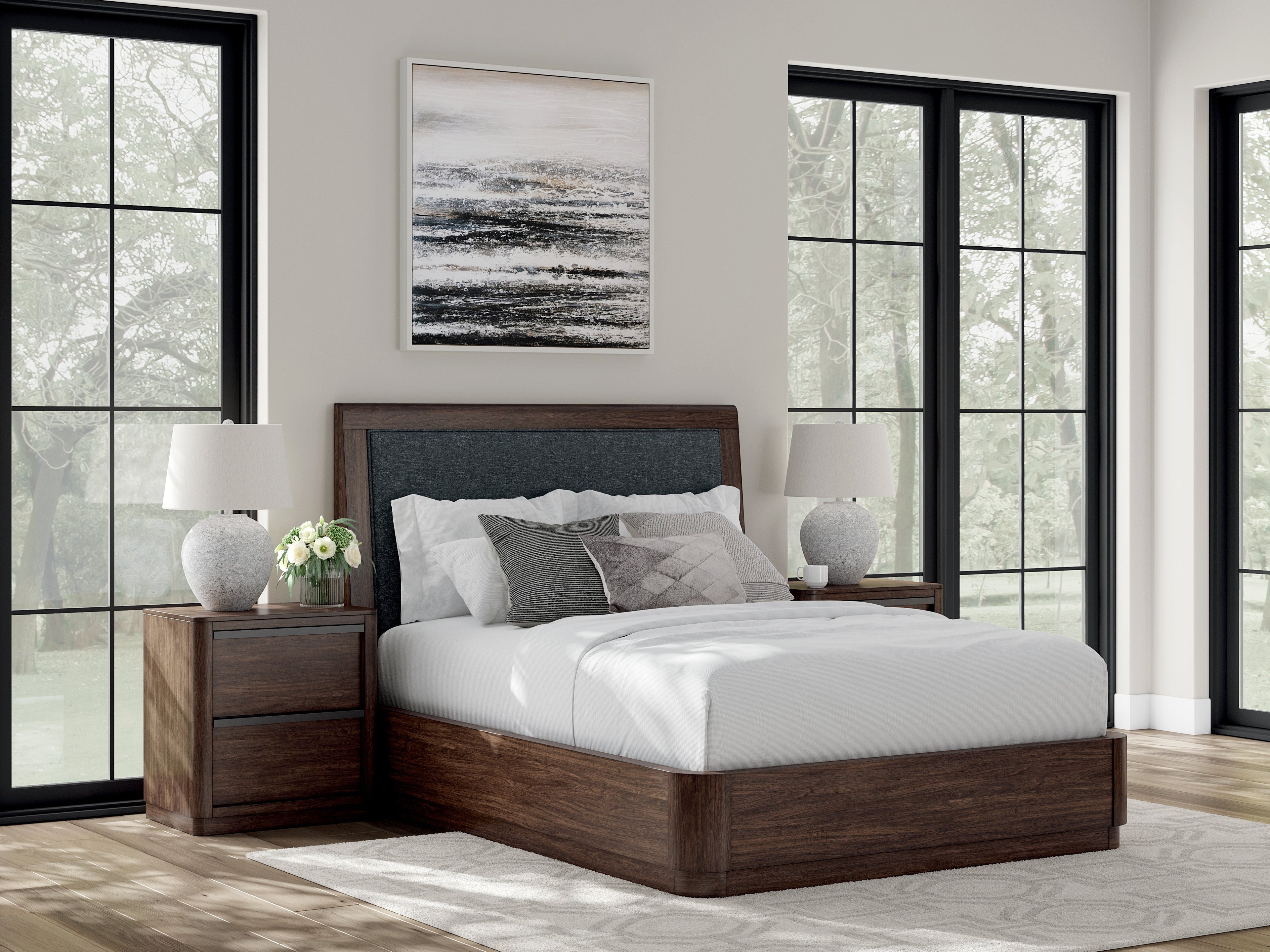 Dilenno Dark Brown Queen Upholstered Panel Bed