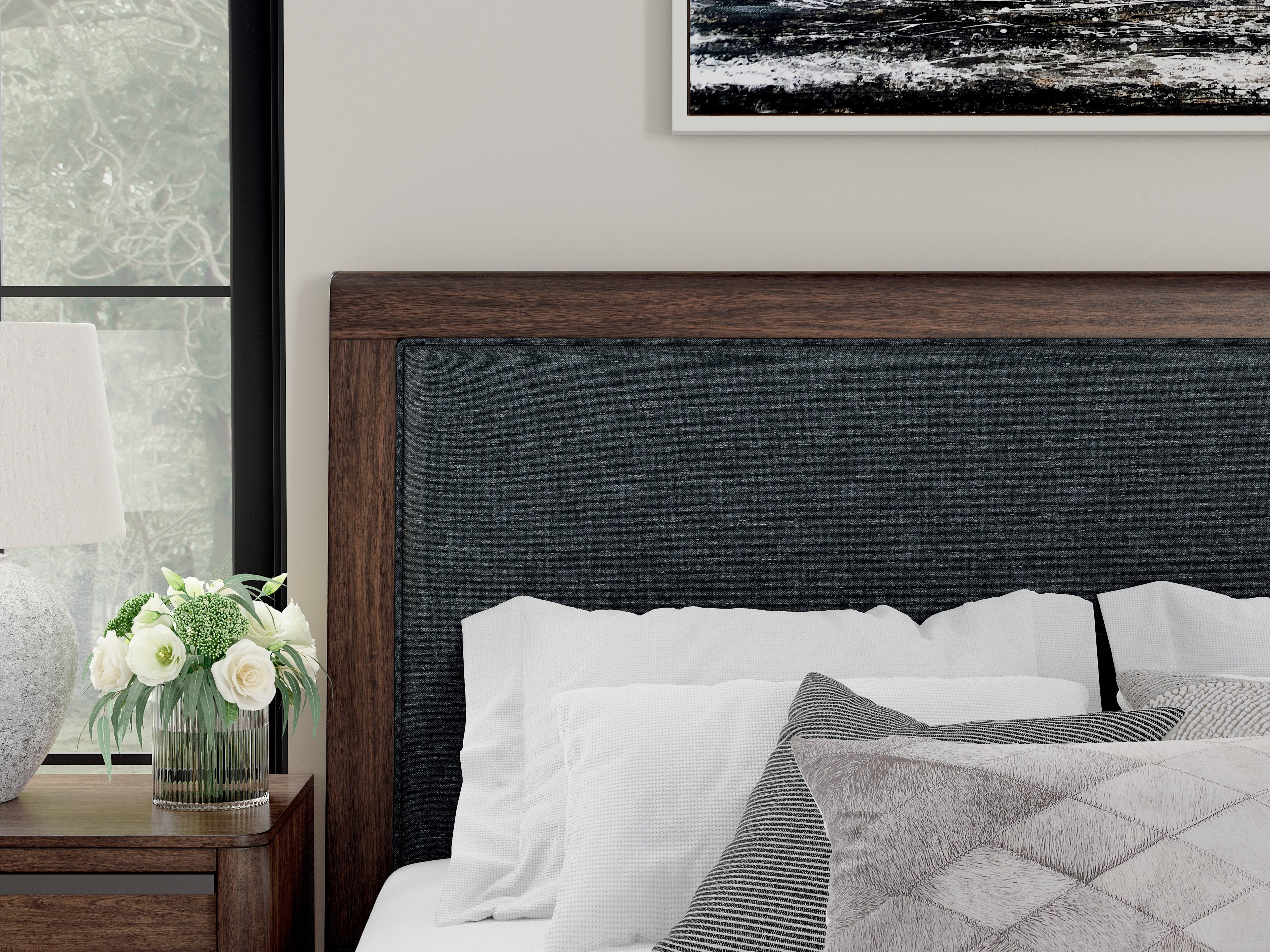 Dilenno Dark Brown Queen Upholstered Panel Bed