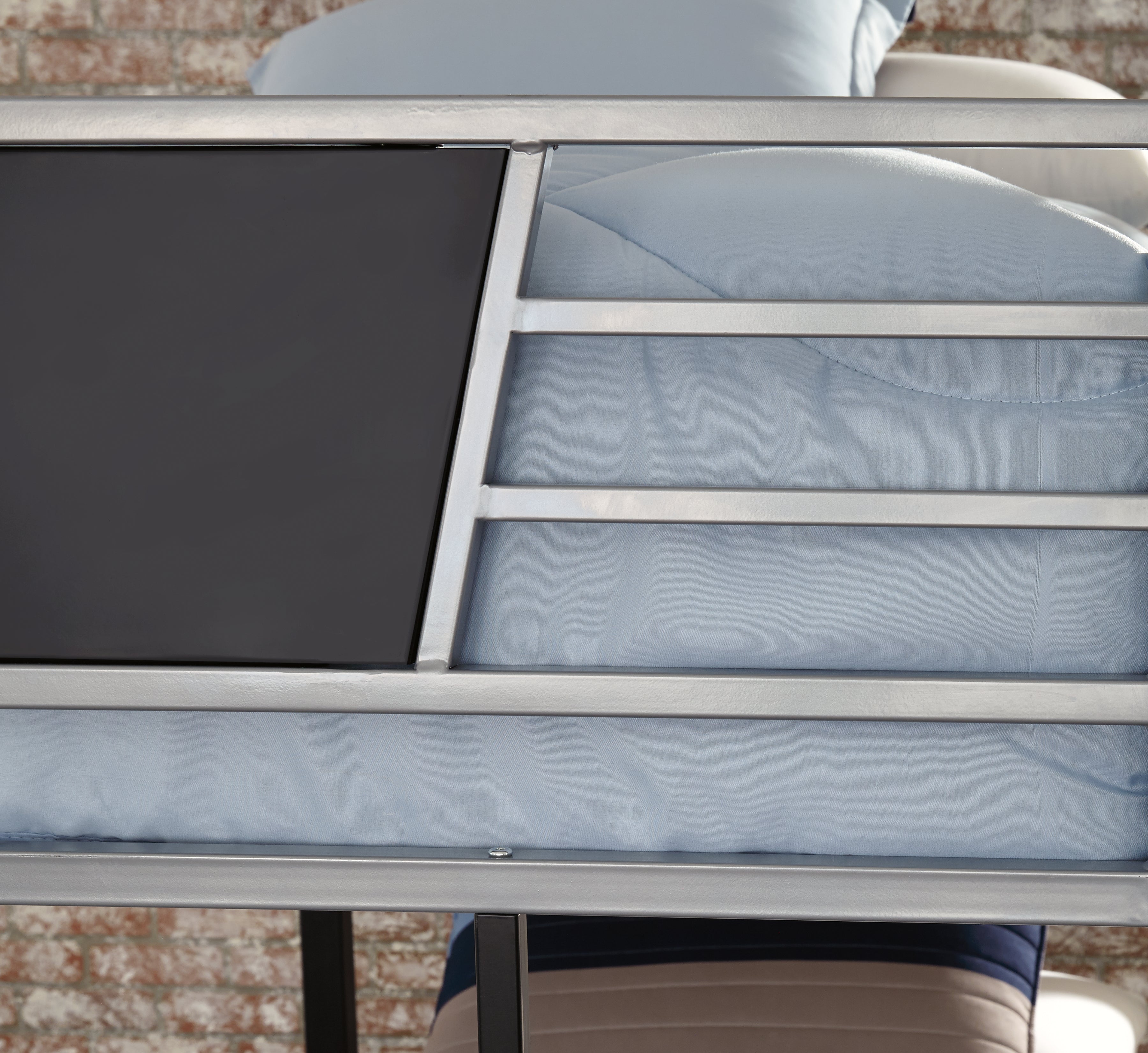 Dinsmore Black/Gray Twin over Twin Bunk Bed & 2 Mattresses