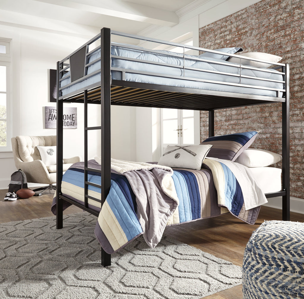 Dinsmore Black/Gray Twin over Twin Bunk Bed & 2 Mattresses