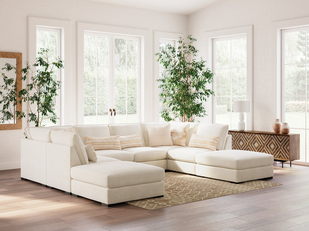 Donelson Creek Vanilla 6-Piece Sectional and Ottoman