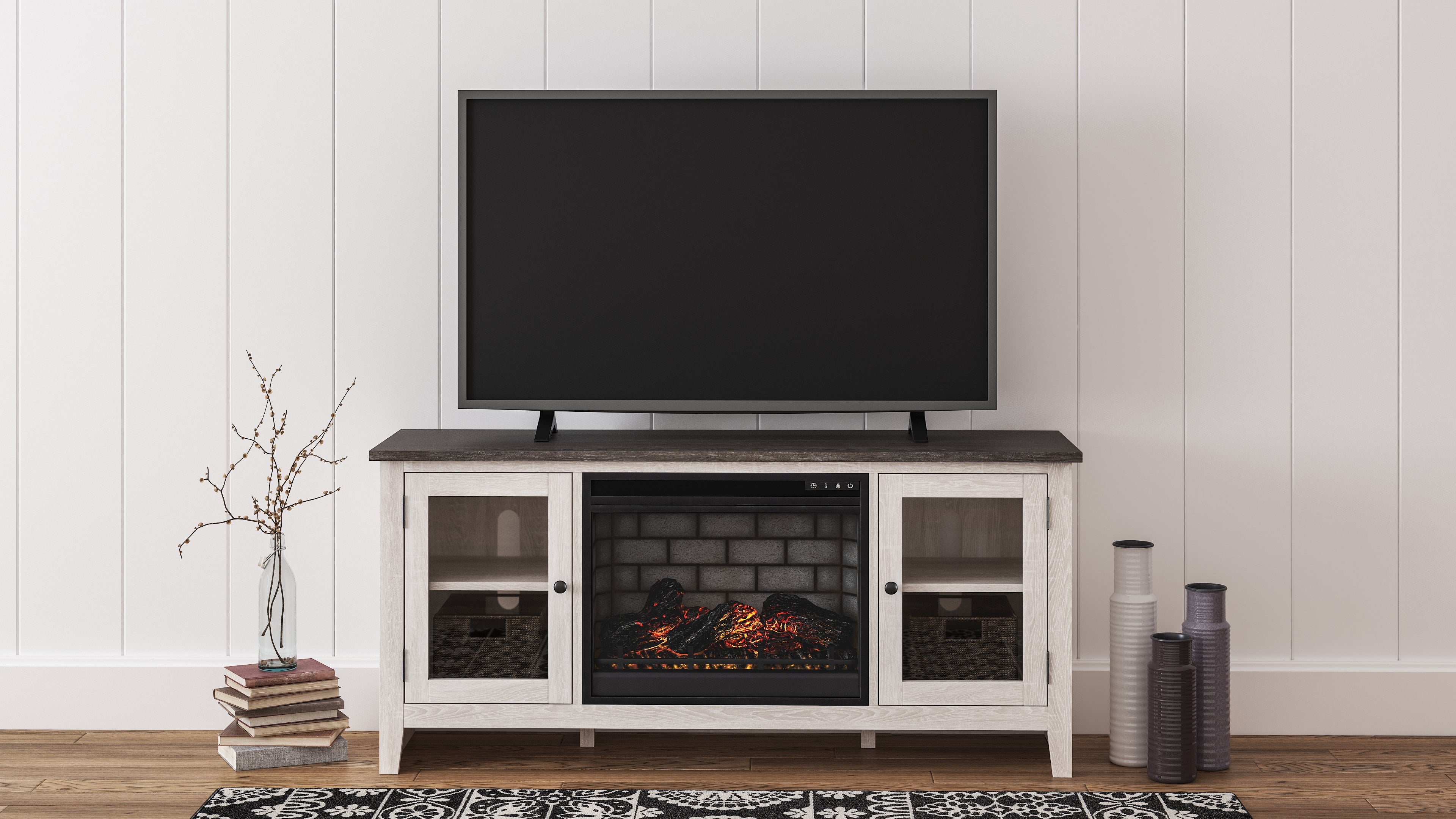 Dorrinson Black 60" TV Stand W/ Electric Fireplace