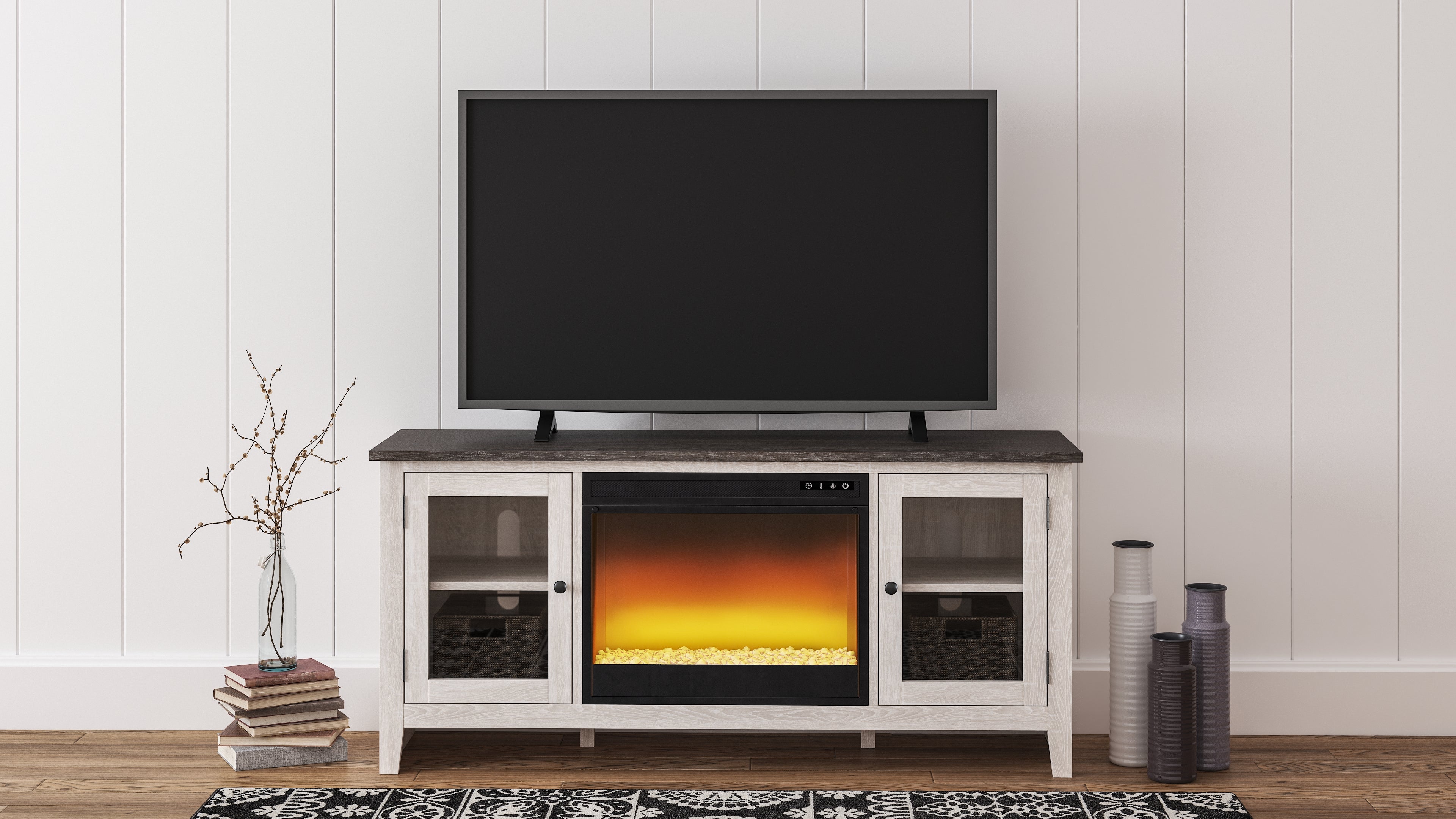 Dorrinson Black 60" TV Stand with Electric Fireplace