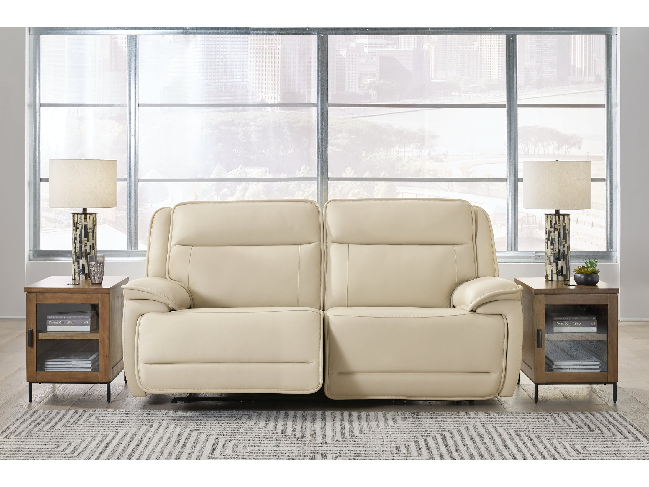 Double Deal Almond 2-Piece Power Reclining Loveseat Sectional