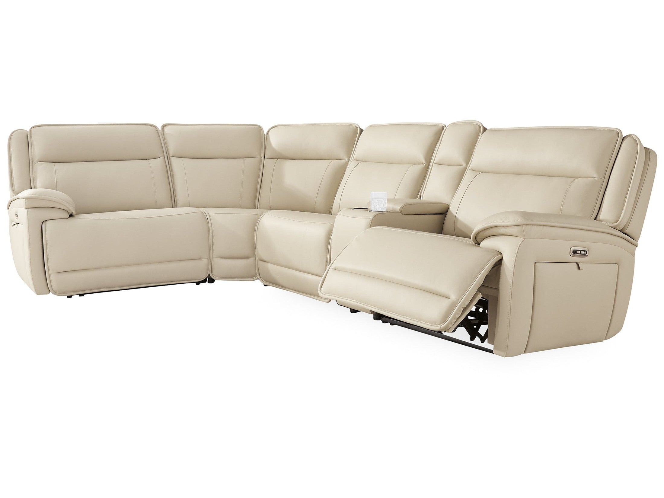 Double Deal Almond 5-Piece Reclining Sectional with Console